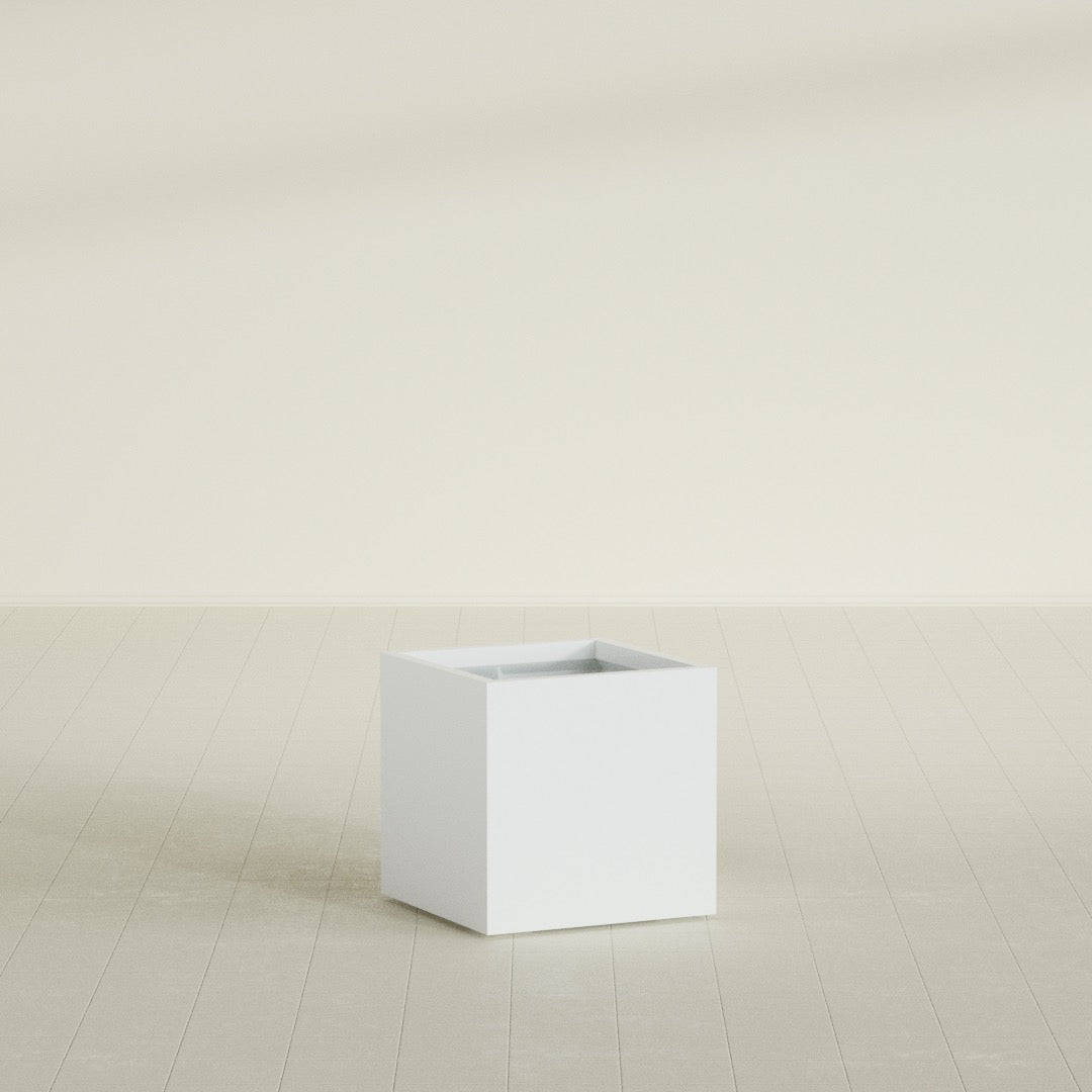 Montroy Medium Cube Square Fiberglass Planter - 24 in x 24 in x 24 in - Matte White - Matte White,24 in x 24 in x 24 in