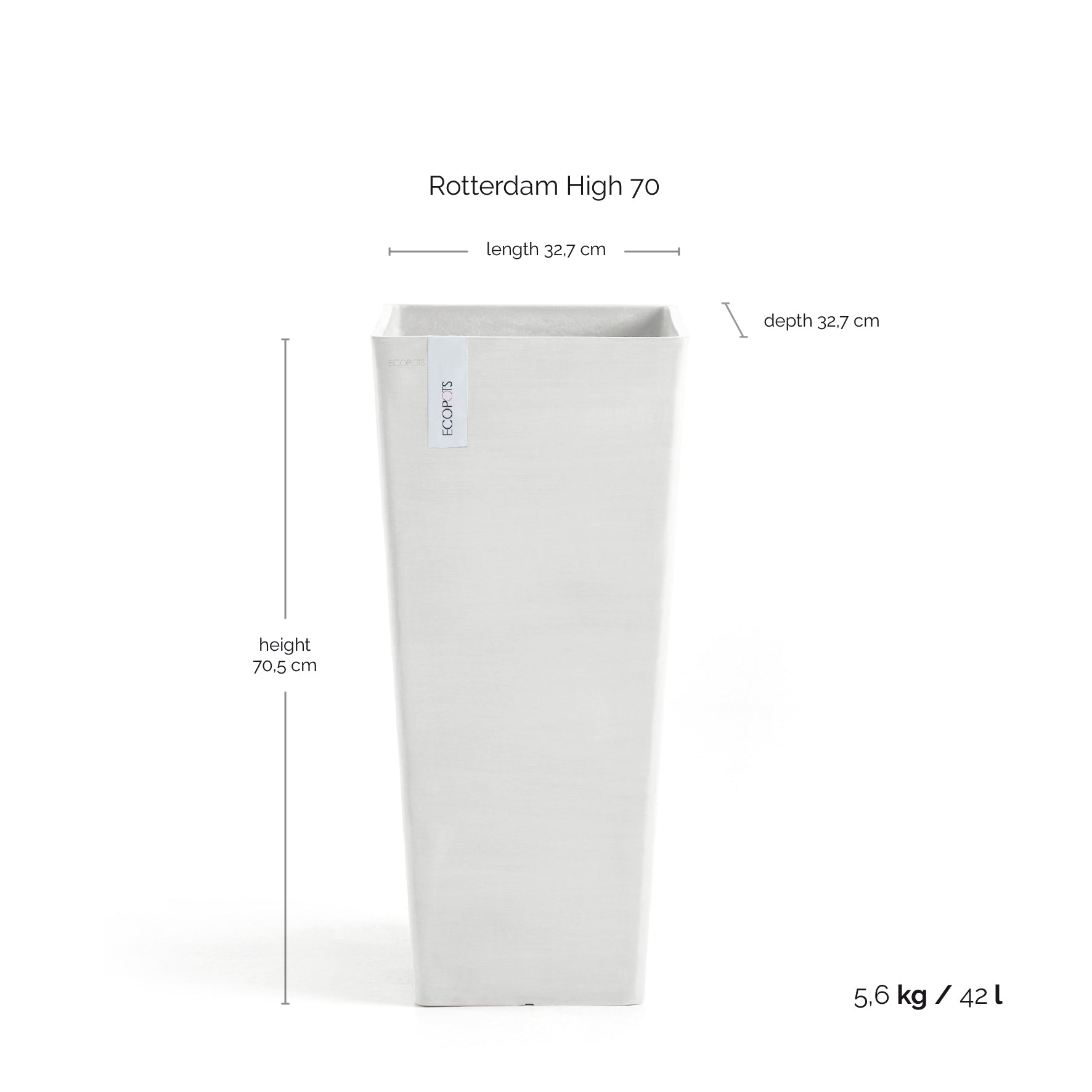 Rotterdam High Medium Square Planter - 12.6 in x 12.6 in x 27.5 in - Pure White - Pure White,12.5 in x 12.5 in x 27.5 in,Planter Only