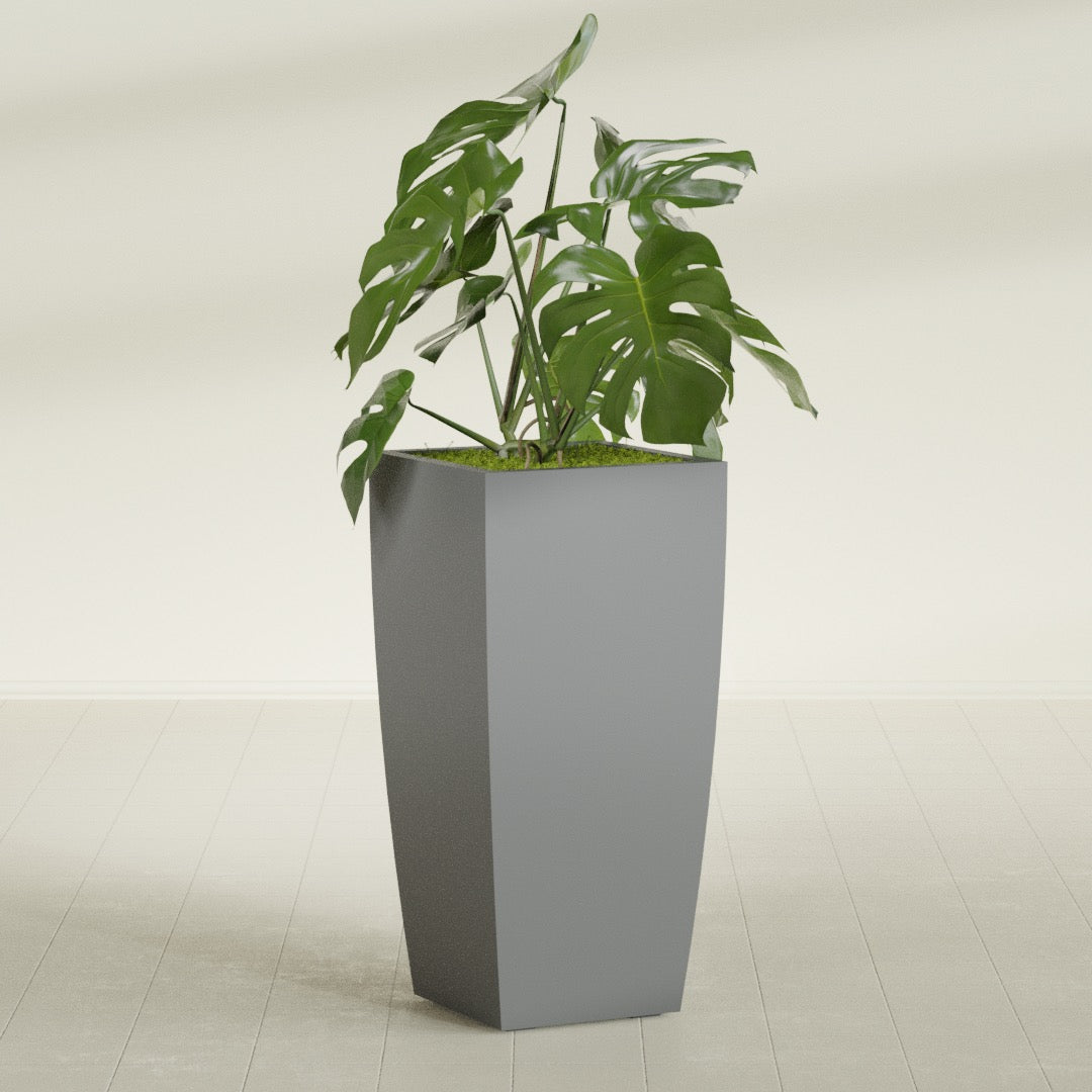Toulan Large Tall Tapered Square Fiberglass Planter - 20 in x 20 in x 42 in - Metallic Gunmetal - Metallic Gunmetal,20 in x 20 in x 42 in