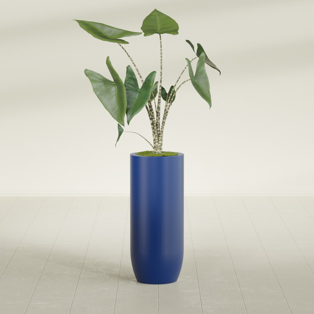 Saint Tropez Large Tall Round Fiberglass Planter - 16 in x 16 in x 38 in - Matte Cobalt Blue - Matte Cobalt Blue,16 in x 16 in x 38 in