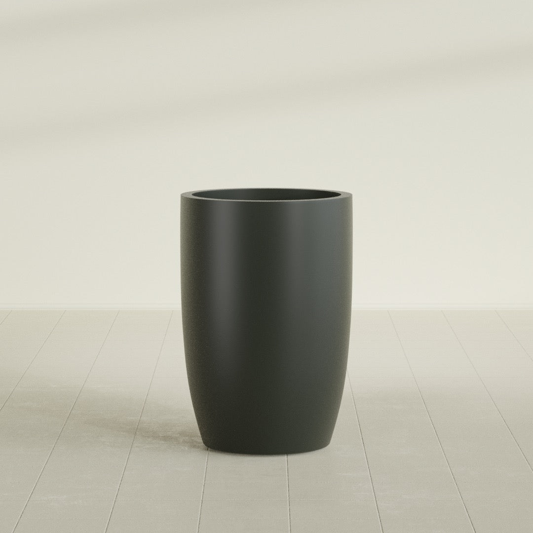 Lisbon Large Round Fiberglass Planter - 24 in x 24 in x 36 in - Matte Charcoal - Matte Charcoal,24 in x 24 in x 36 in
