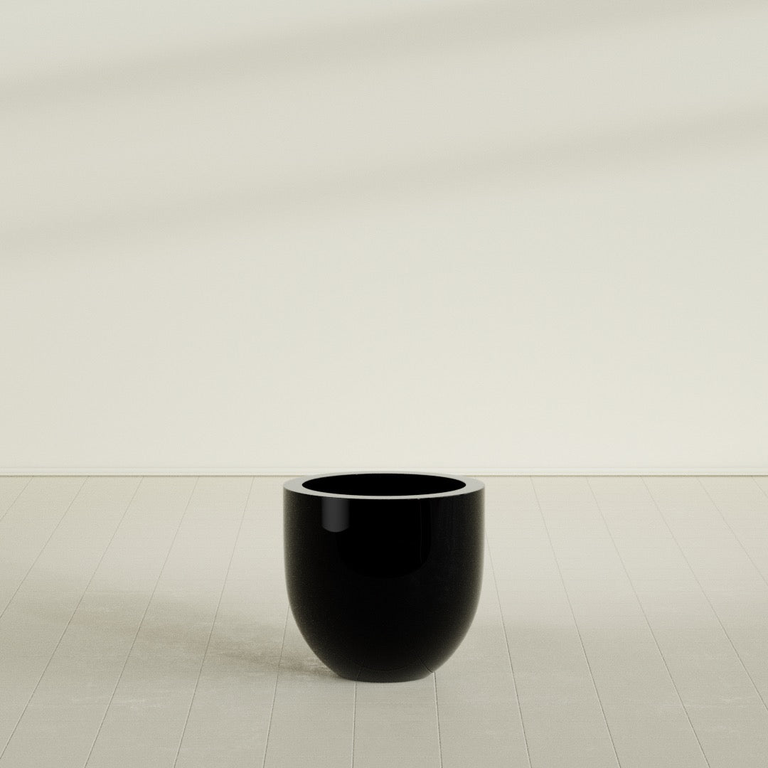 Alzira Medium Round Fiberglass Planter - 23 in x 23 in x 22 in - Gloss Black - Gloss Black,23 in x 23 in x 22 in