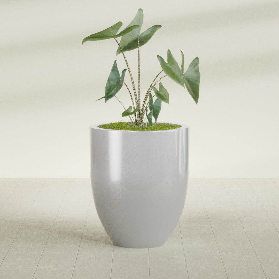 Valencia Large Round Fiberglass Planter - 27 in x 27 in x 31 in - Metallic Silver - Metallic Silver,27 in x 27 in x 31 in