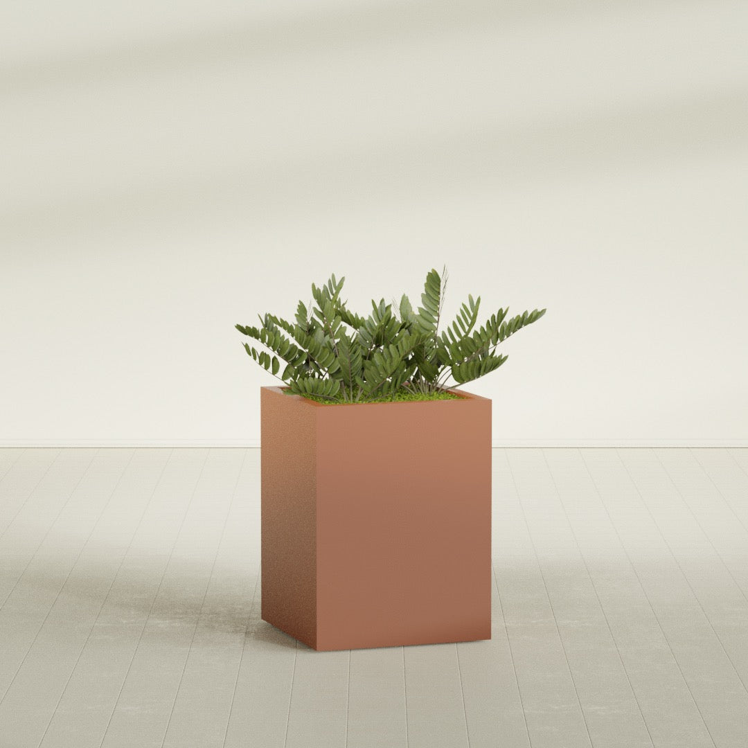 Brisbane Large Rectangle Fiberglass Planter - 24 in x 24 in x 32 in - Matte Terracotta - Matte Terracotta,24 in x 24 in x 32 in