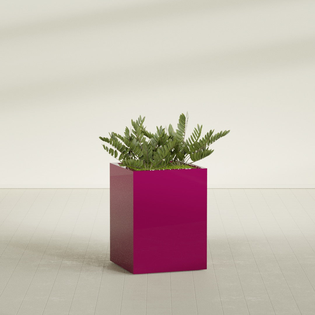 Brisbane Large Rectangle Fiberglass Planter - 24 in x 24 in x 32 in - Gloss Eggplant - Gloss Eggplant,24 in x 24 in x 32 in