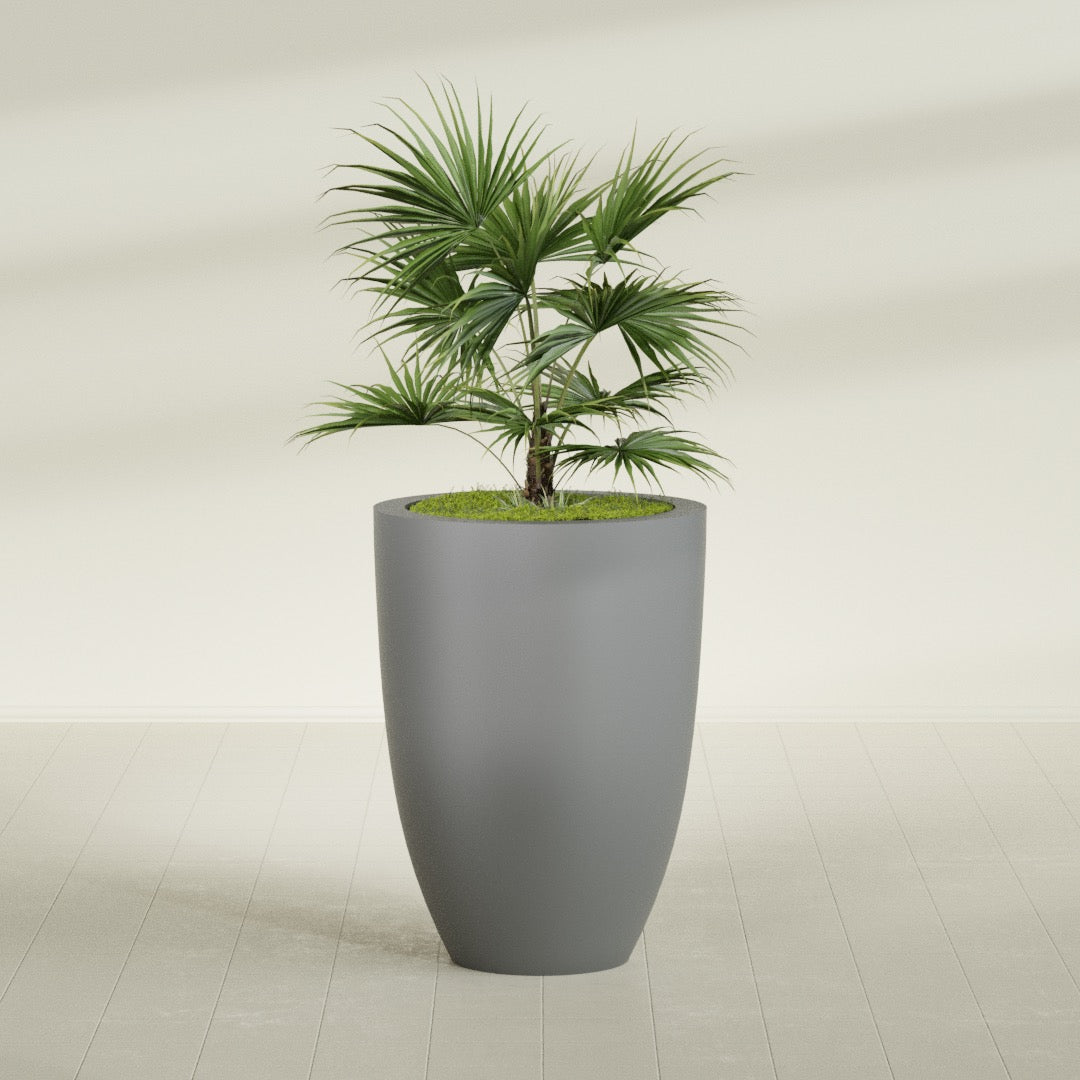 Brannan Large Round Fiberglass Planter - 30 in x 30 in x 41 in - Metallic Gunmetal - Metallic Gunmetal,30 in x 30 in x 41 in