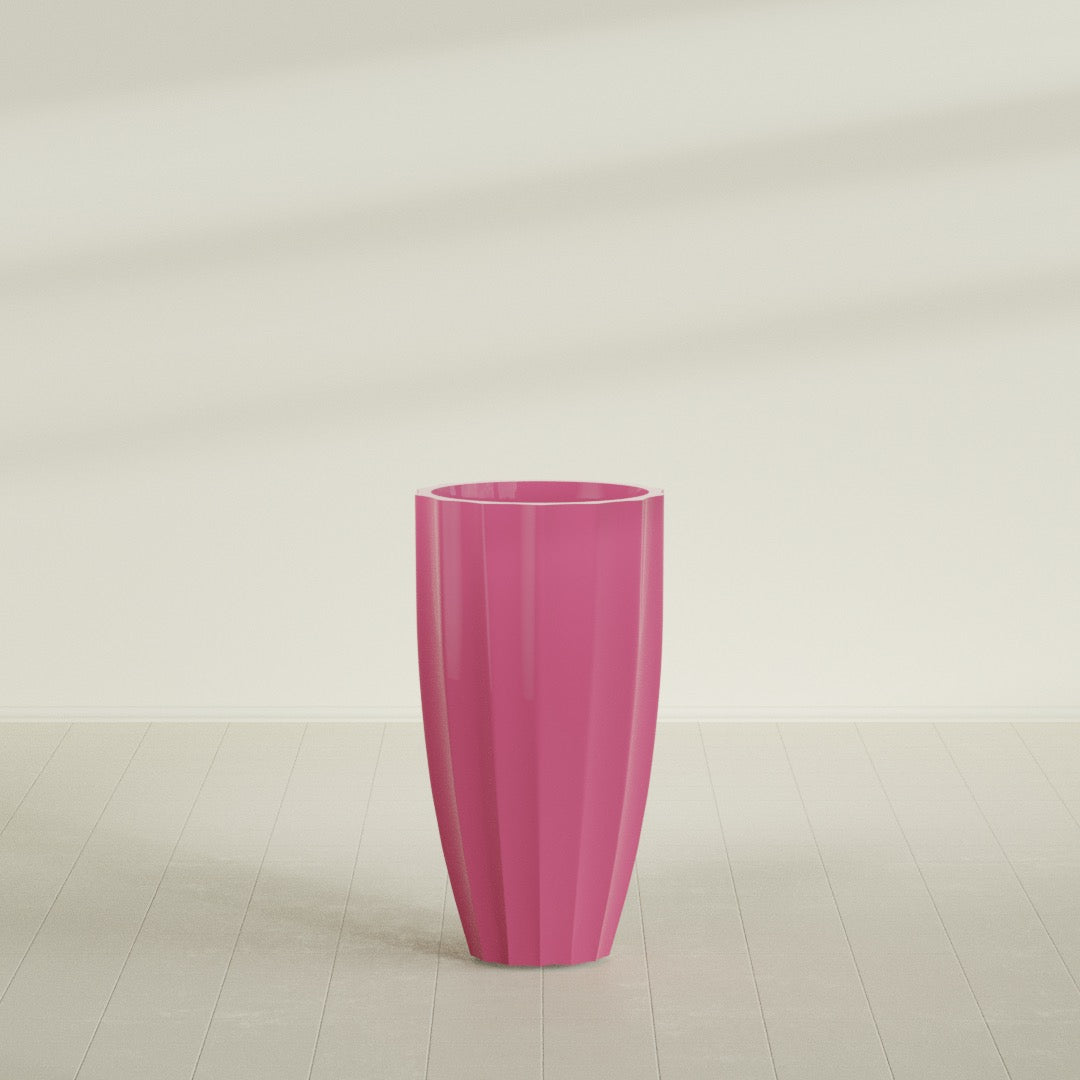 San Jose Large Tall Round Fluted Fiberglass Planter - 22 in x 22 in x 40 in - Gloss Pink Violet - Gloss Pink Violet,22 in x 22 in x 40 in