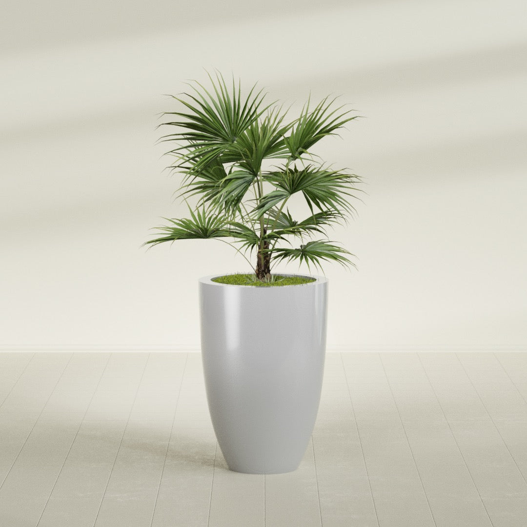 Brannan Large Round Fiberglass Planter - 24 in x 24 in x 35 in - Metallic Silver - Metallic Silver,24 in x 24 in x 35 in