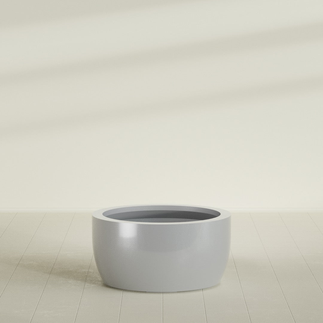 Casablanca Large Round Low Bowl Fiberglass Planter - 36 in x 36 in x 18 in - Metallic Silver - Metallic Silver,36 in x 36 in x 18 in