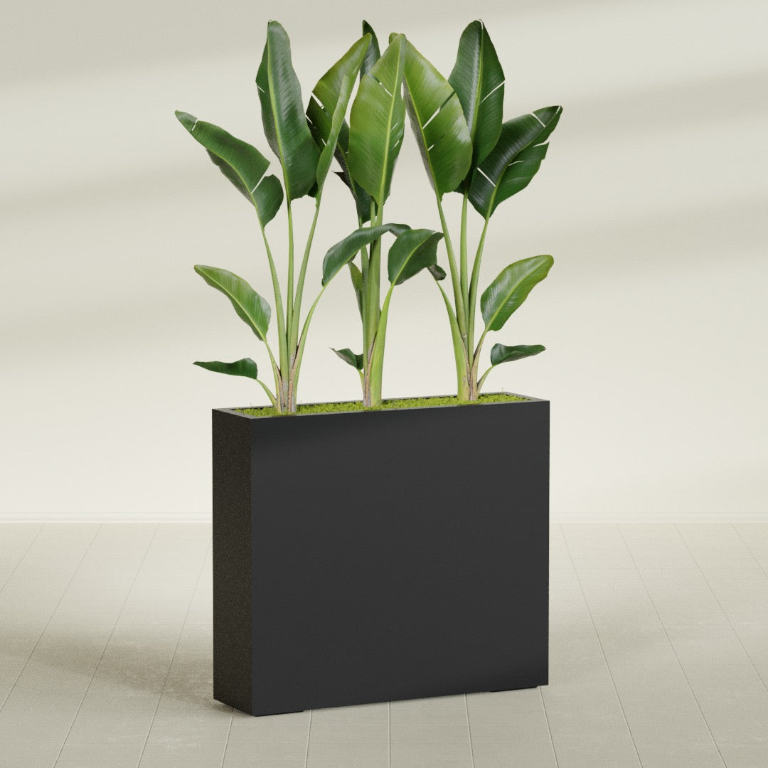 Amesbury Large Narrow Rectangle Fiberglass Planter - 36 in x 10 in x 32 in - Matte Black - Matte Black,36 in x 10 in x 32 in