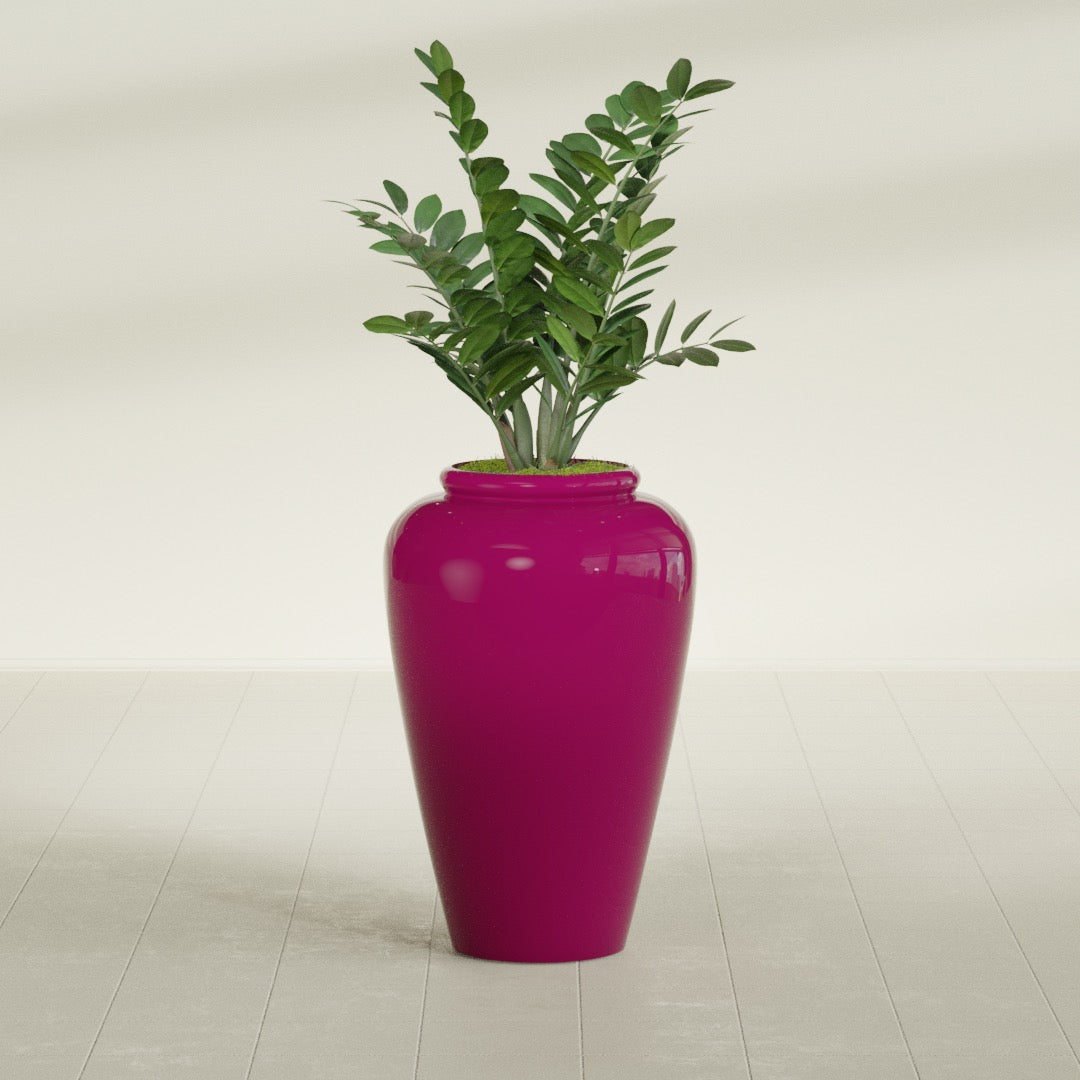 Bara Jar Large Round Fiberglass Planter - 20 in x 20 in x 31 in - Gloss Eggplant - Gloss Eggplant,20 in x 20 in x 32 in