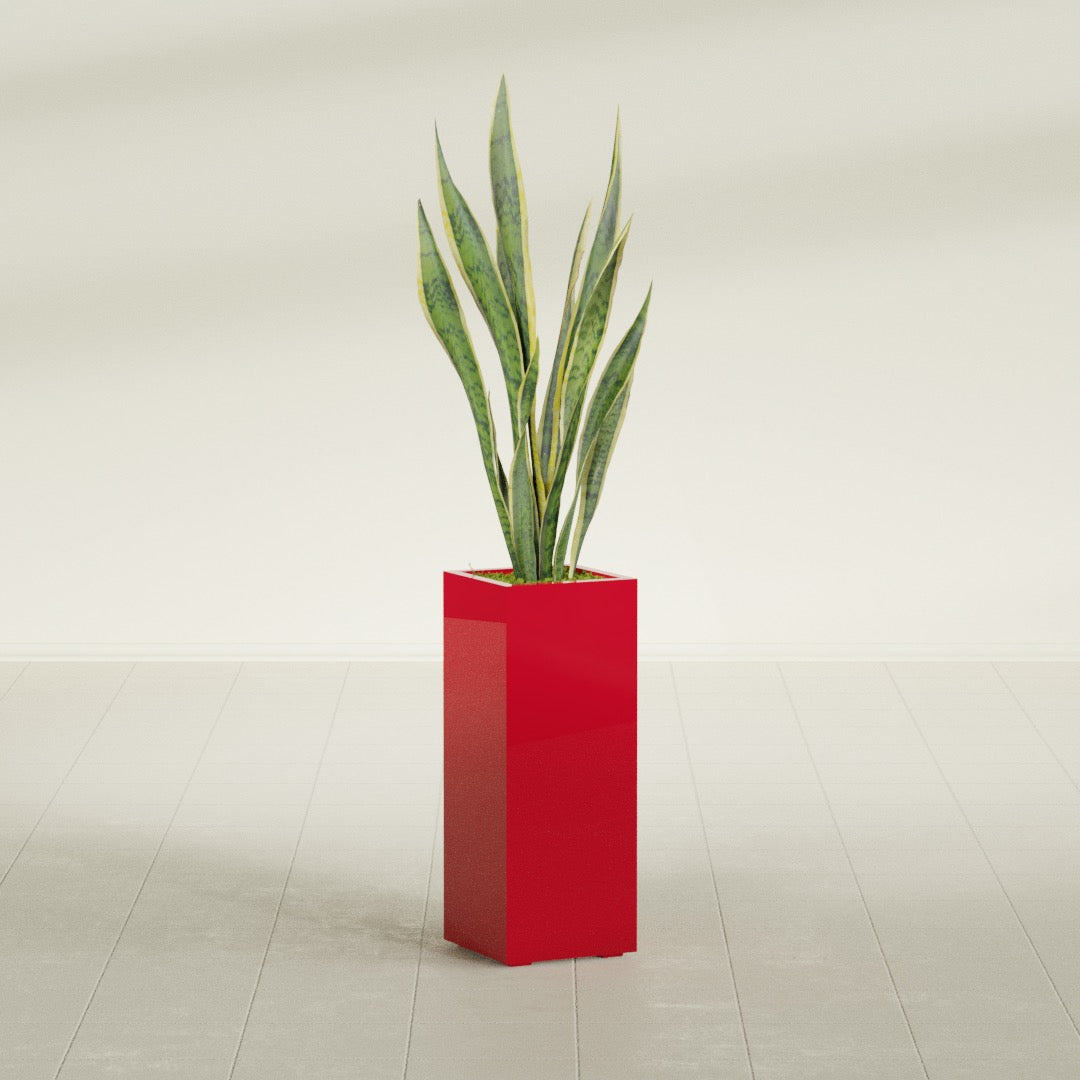Perth Large Tall Rectangle Fiberglass Planter - 16 in x 16 in x 42 in - Gloss Red - Gloss Red,16 in x 16 in x 42 in
