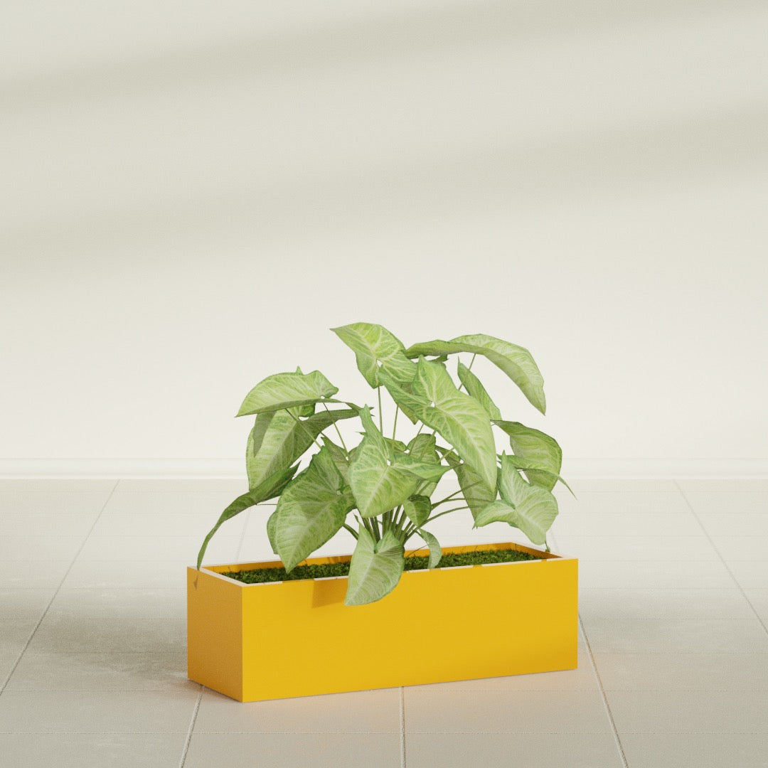 Reade Small Tabletop Rectangle Fiberglass Planter - 14 in x 5 in x 4.3 in - Gloss Saffron - Gloss Saffron,14 in x 5 in x 4.3 in