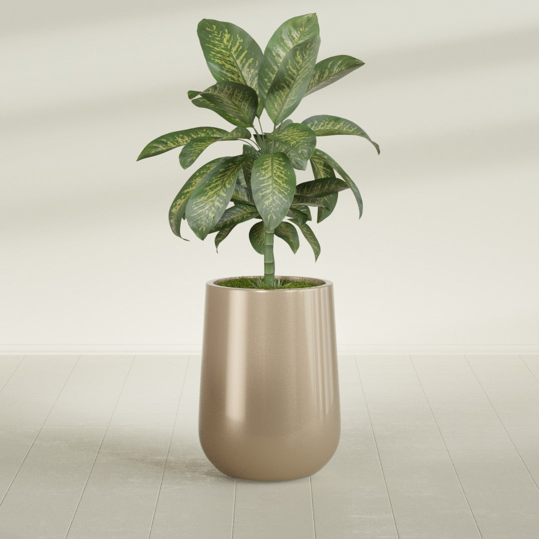 Tall Hayden Medium Round Fiberglass Planter - 15 in x 15 in x 23 in - Metallic Gold - Metallic Gold,15 in x 15 in x 23 in