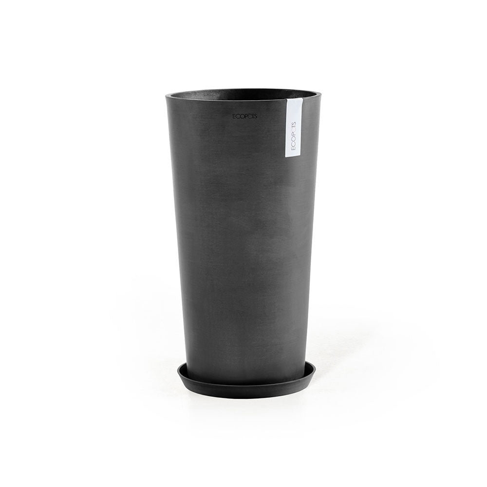 Amsterdam Mid High Medium Tall Round Planter - 13.5 in x 13.5 in x 26 in - Planter + Saucer - Dark Grey - Dark Grey,13.5 in x 13.5 in x 26 in,Planter + Saucer