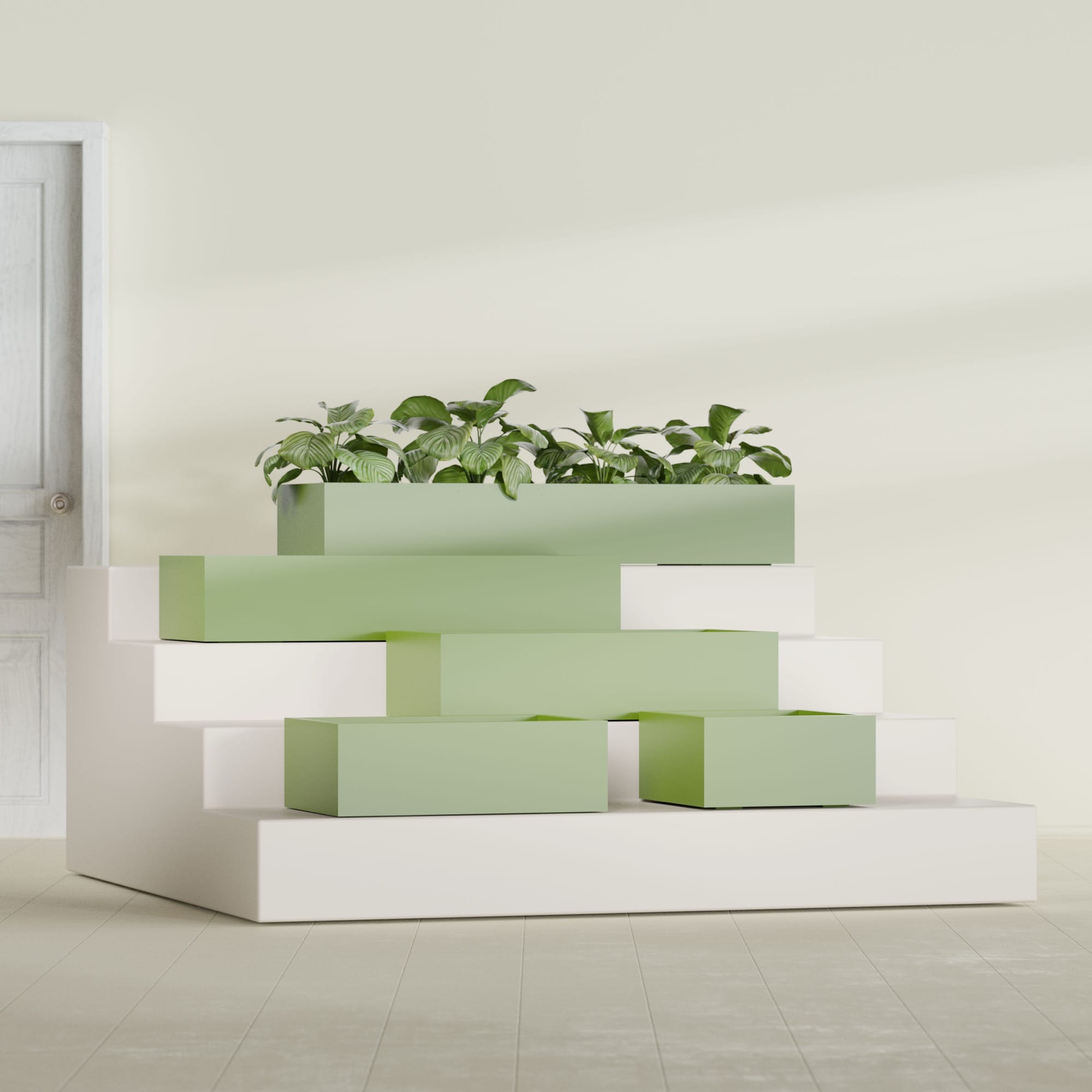 Antwerp Medium Low Rectangle Fiberglass Planter - 24 in x 24 in x 12 in - Satin Green - Satin Green,24 in x 24 in x 12 in