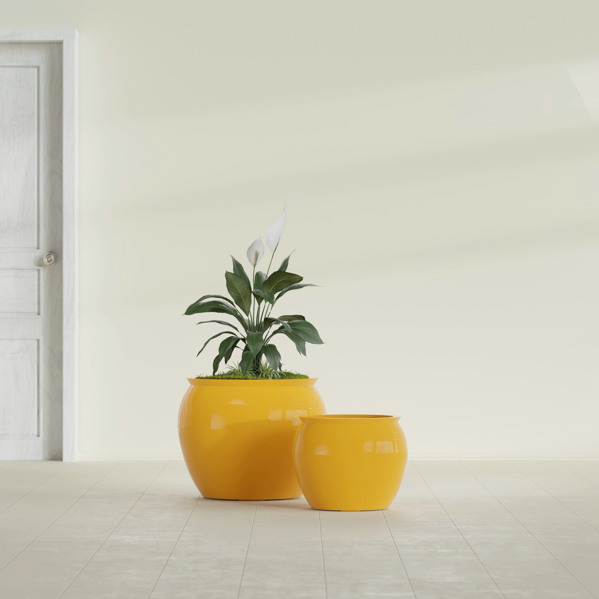 Fishbowl Small Round Fiberglass Planter - 16 in x 16 in x 14 in - Gloss Saffron - Gloss Saffron,16 in x 16 in x 14 in