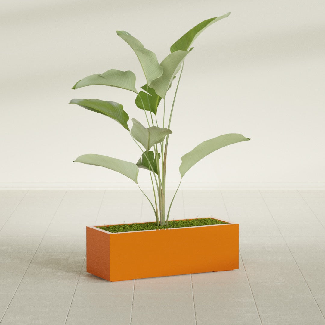 Cuba Large Long Rectangle Fiberglass Planter - 36 in x 14 in x 12 in - Gloss Tangerine - Gloss Tangerine,36 in x 14 in x 12 in
