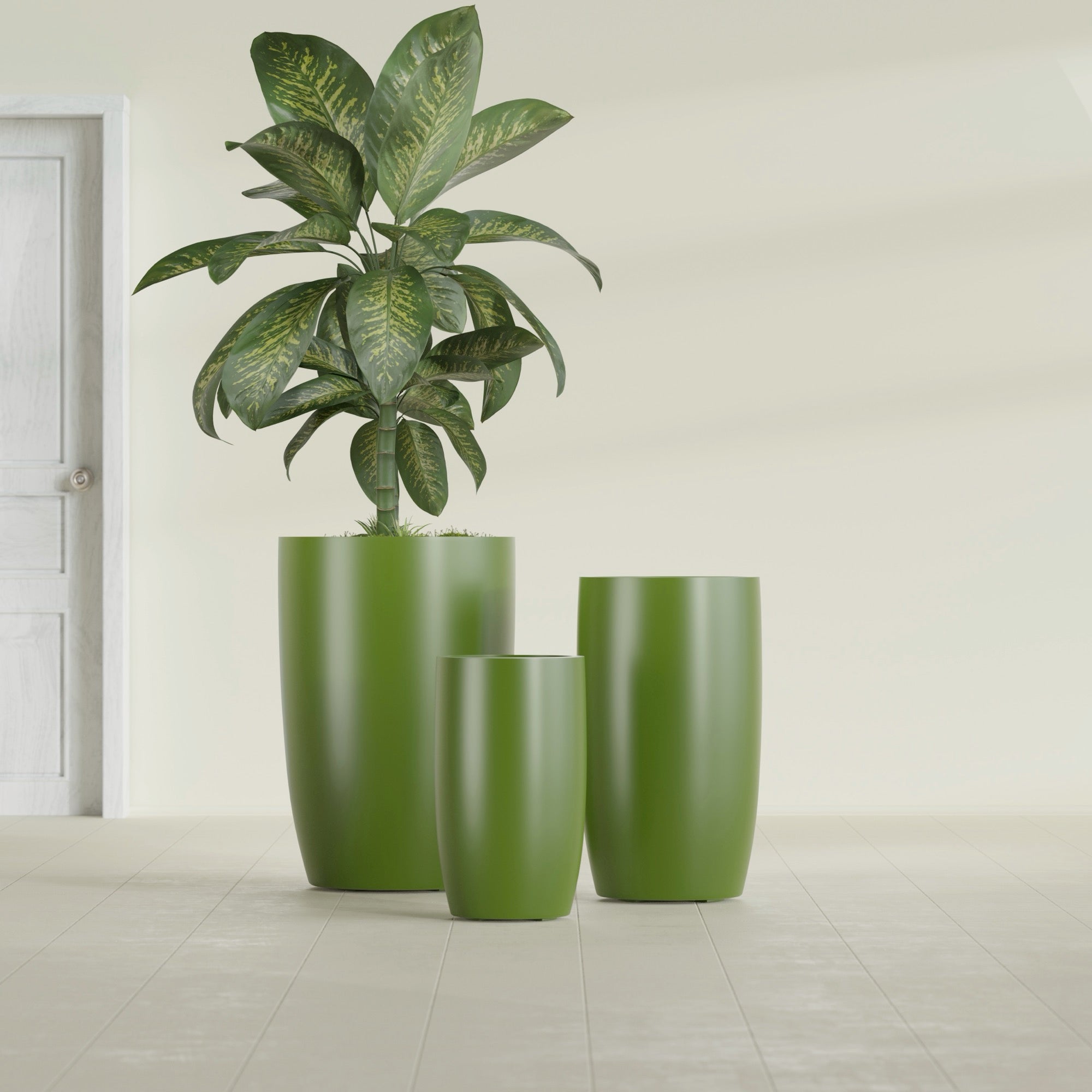 Lisbon Medium Round Fiberglass Planter - 14 in x 14 in x 25 in - Satin Green - Satin Green,14 in x 14 in x 25 in