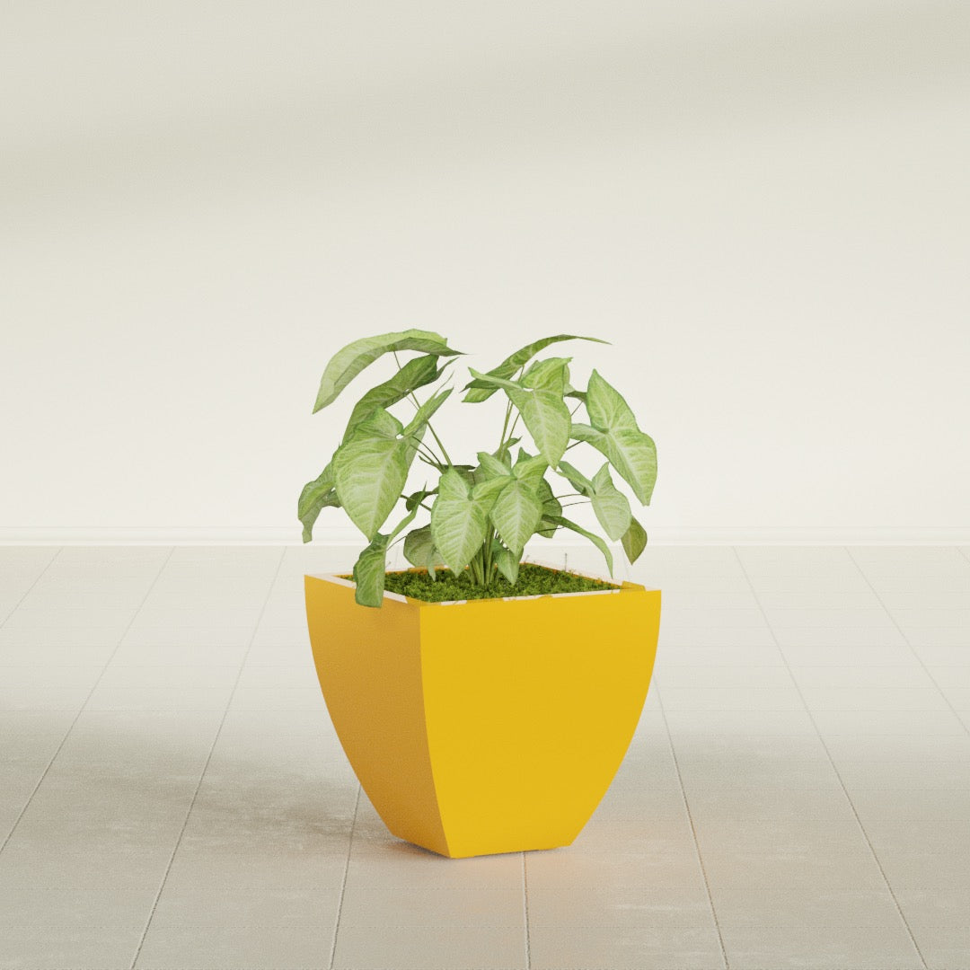 Lima Small Tapered Square Fiberglass Planter - 16 in x 16 in x 16 in - Gloss Saffron - Gloss Saffron,16 in x 16 in x 16 in
