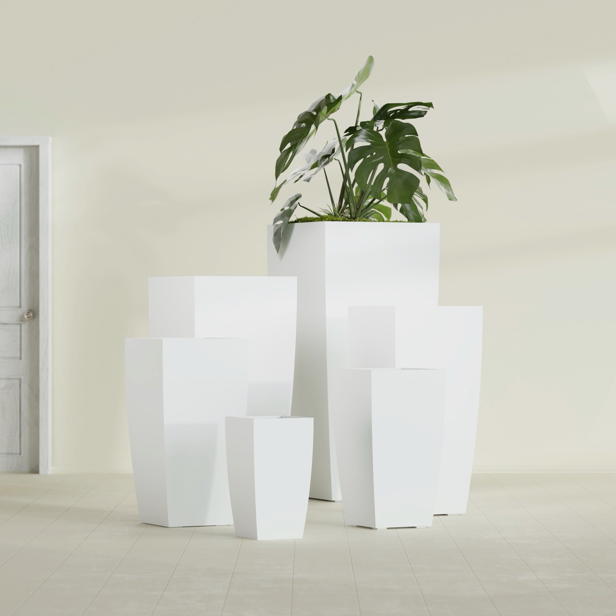 Toulan Large Tall Tapered Square Fiberglass Planter - 18 in x 18 in x 36 in - Matte White - Matte White,18 in x 18 in x 36 in