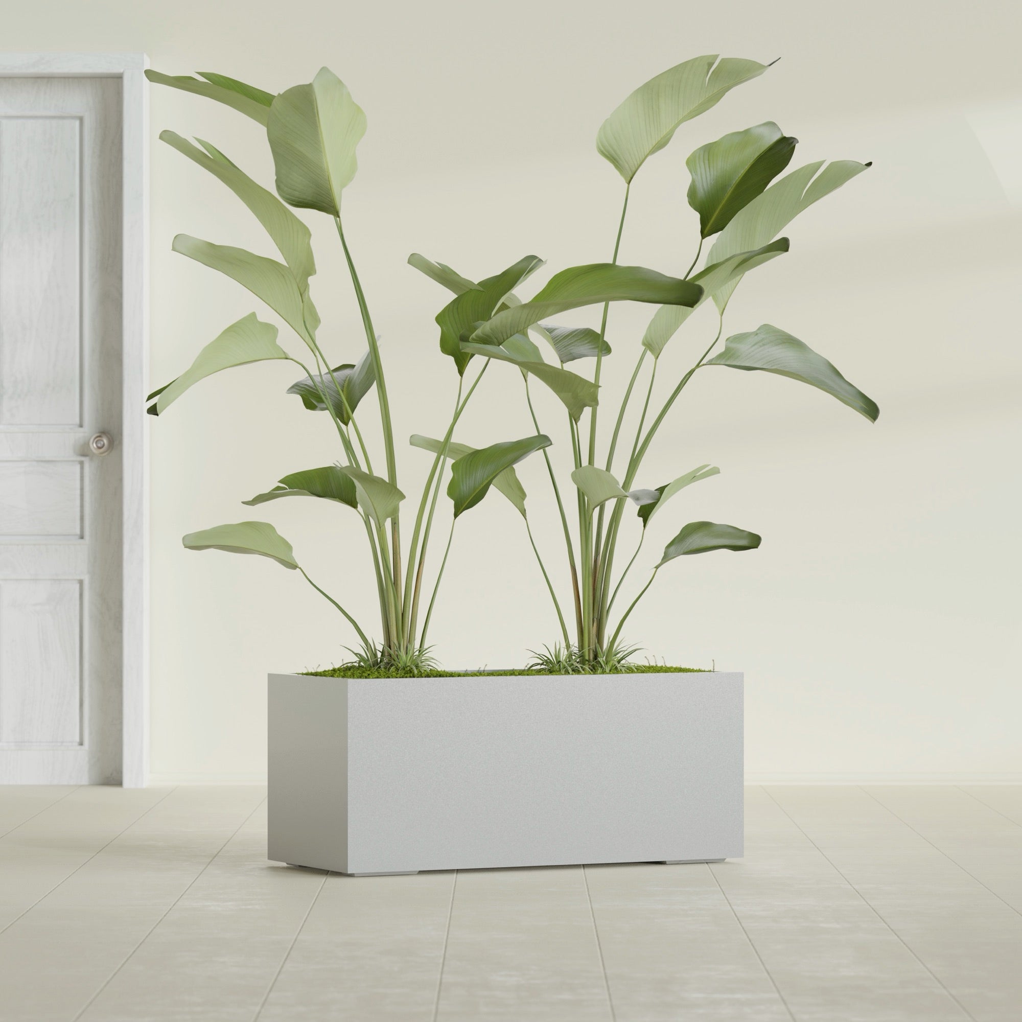 Badalona Large Tall Rectangle Fiberglass Planter - 39 in x 17 in x 17 in - Metallic Silver - Metallic Silver,39 in x 17 in x 17 in