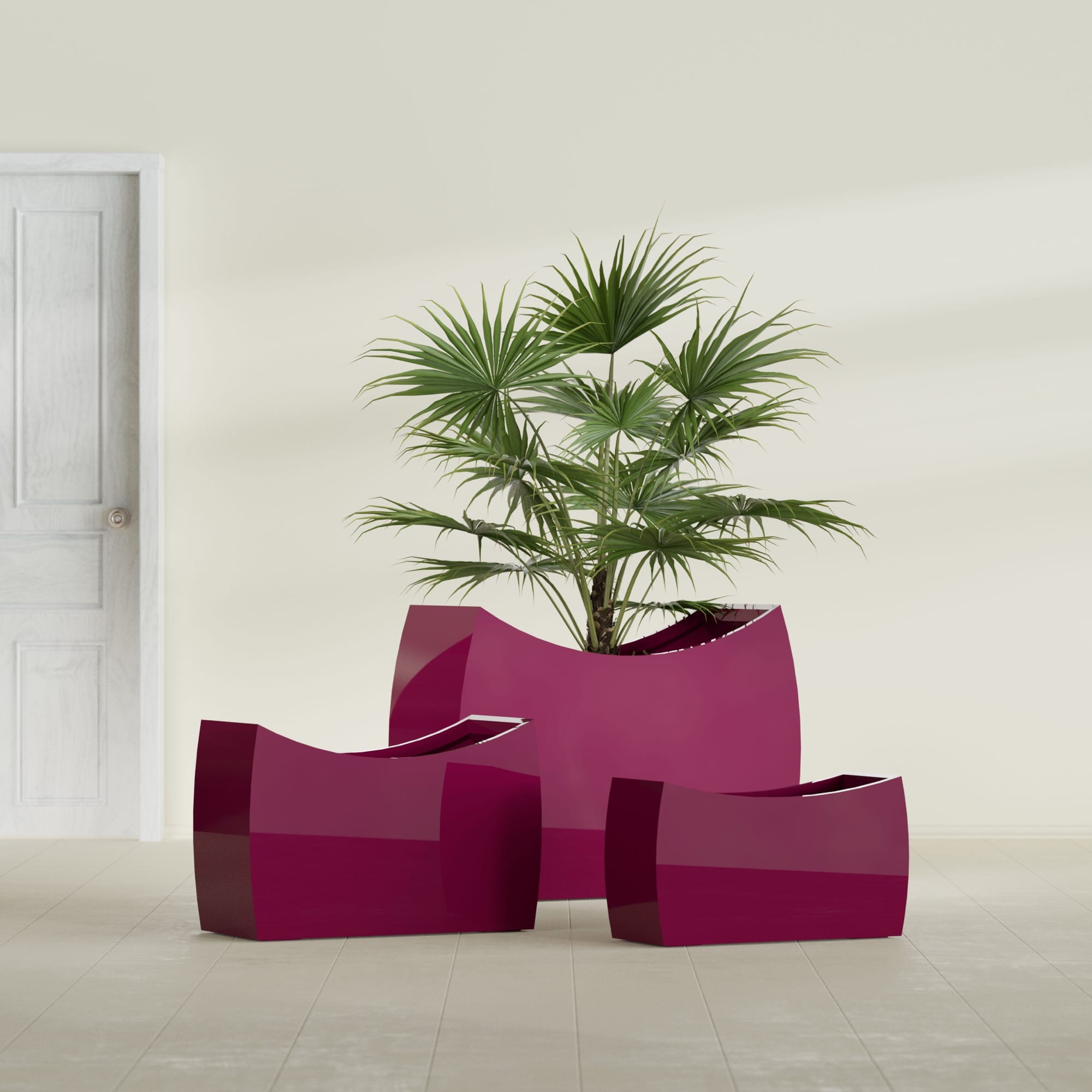 Seoul Extra Large Curved Abstract Fiberglass Planter - 48 in x 20 in x 36 in - Gloss Eggplant - Gloss Eggplant,48 in x 20 in x 36 in