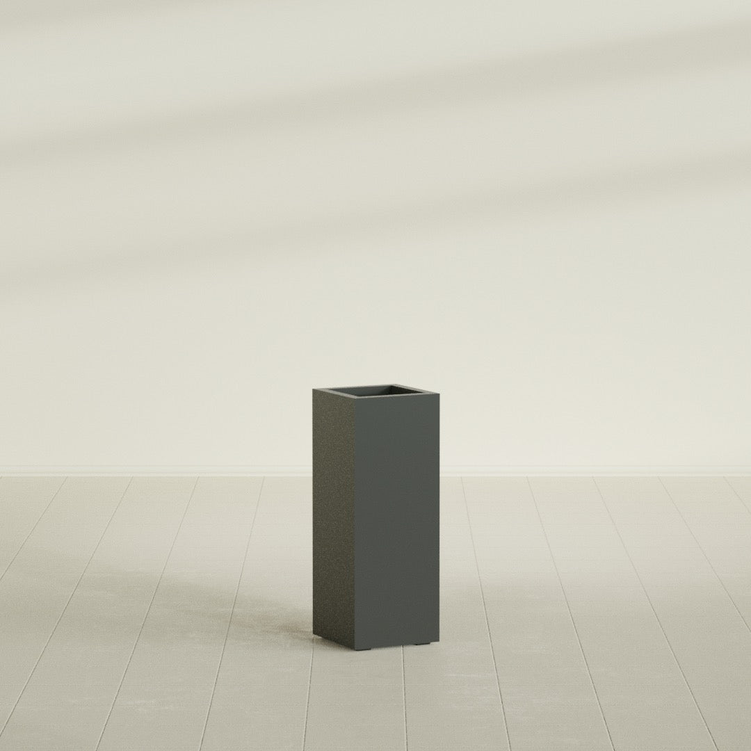 Delray Large Tall Rectangle Fiberglass Planter - 12 in x 12 in x 32 in - Matte Charcoal - Matte Charcoal,12 in x 12 in x 32 in