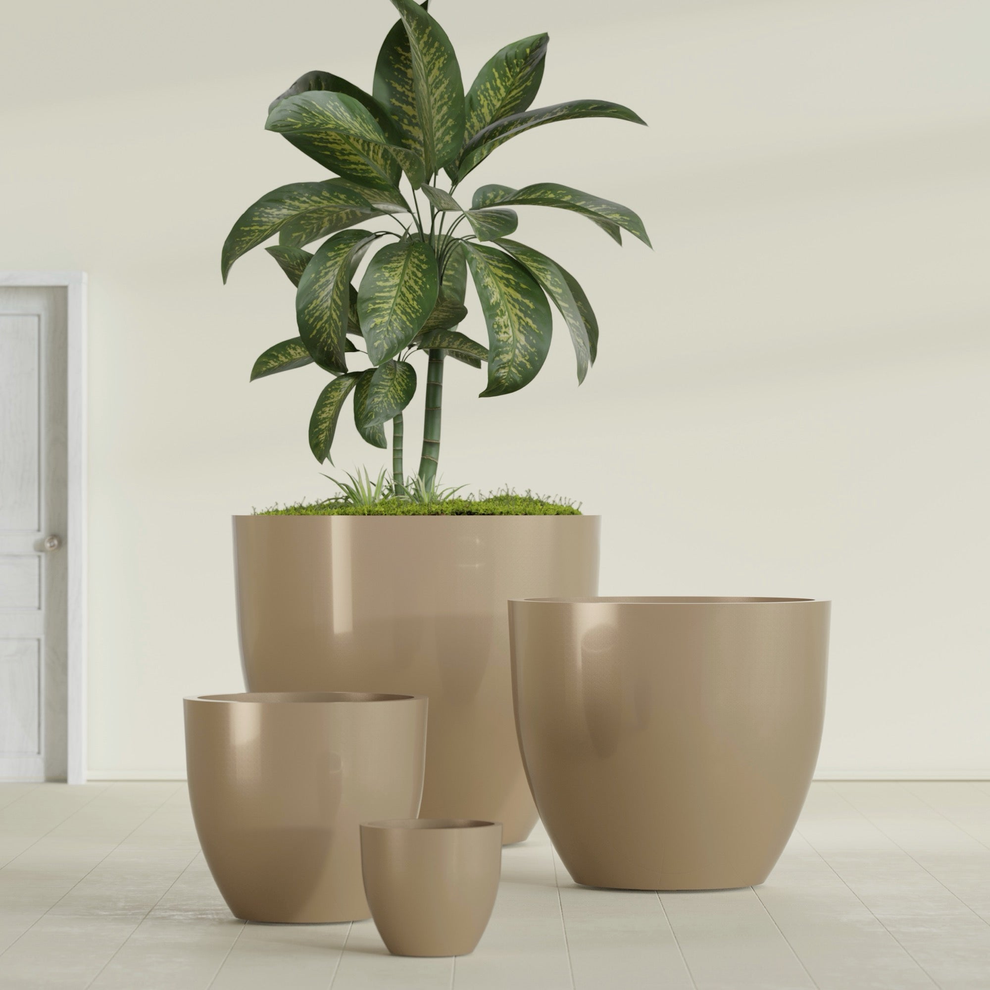 Wannsee Extra Large Round Fiberglass Planter - 50 in x 50 in x 44 in - Metallic Gold - Metallic Gold,50 in x 50 in x 44 in