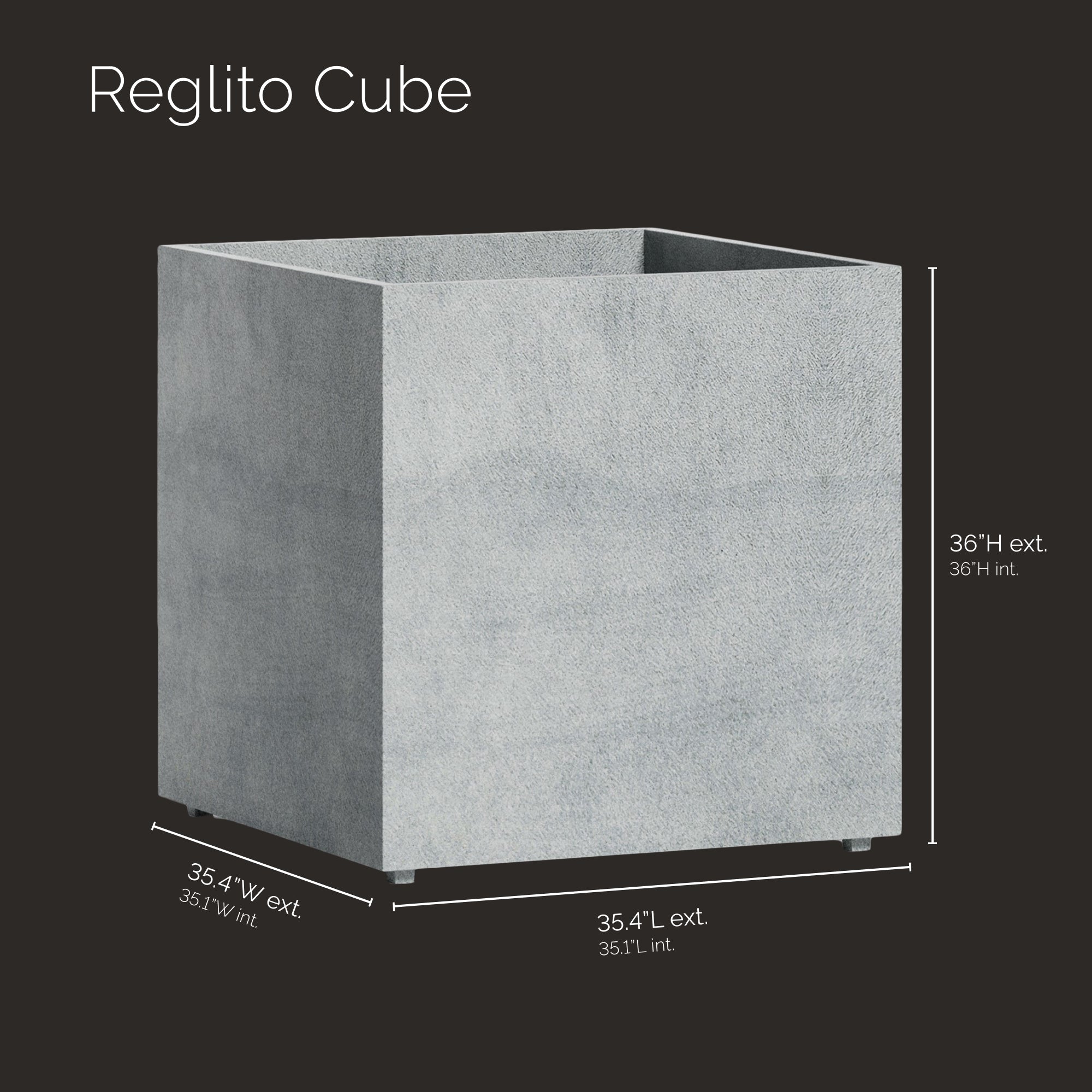 Reglito Cube Planter – Fiberglass Indoor/Outdoor and Weather-Resistant Large Planter (Concrete Stone, 35.5" L x 35.5" W x 36" H) - Concrete Stone,35.5 in x 35.5 in x 36 in - Concrete Stone,35.5 in x 35.5 in x 36 in - Concrete Stone,35.5 in x 35.5 in  - Concrete Stone,35.4 in x 35.4 in x 36 in