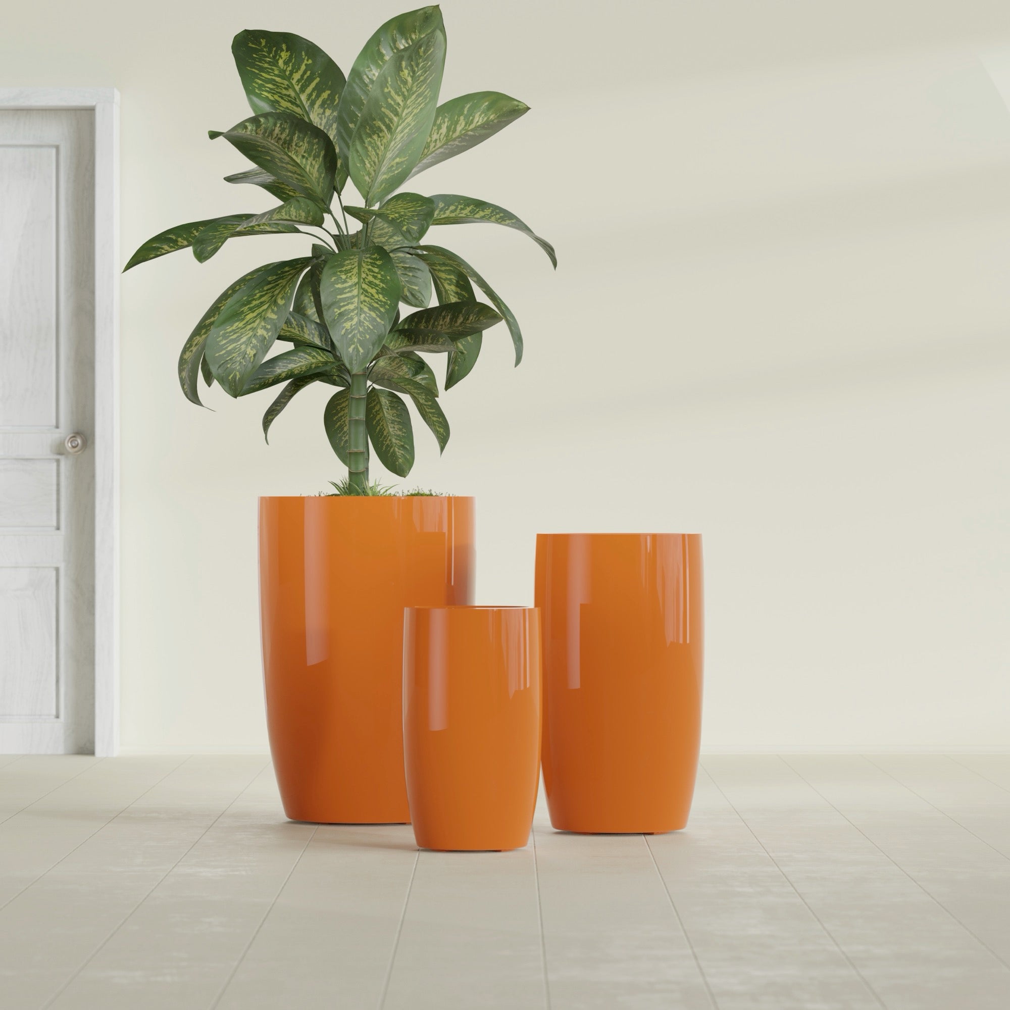 Lisbon Large Round Fiberglass Planter - 18 in x 18 in x 32 in - Gloss Tangerine - Gloss Tangerine,18 in x 18 in x 32 in