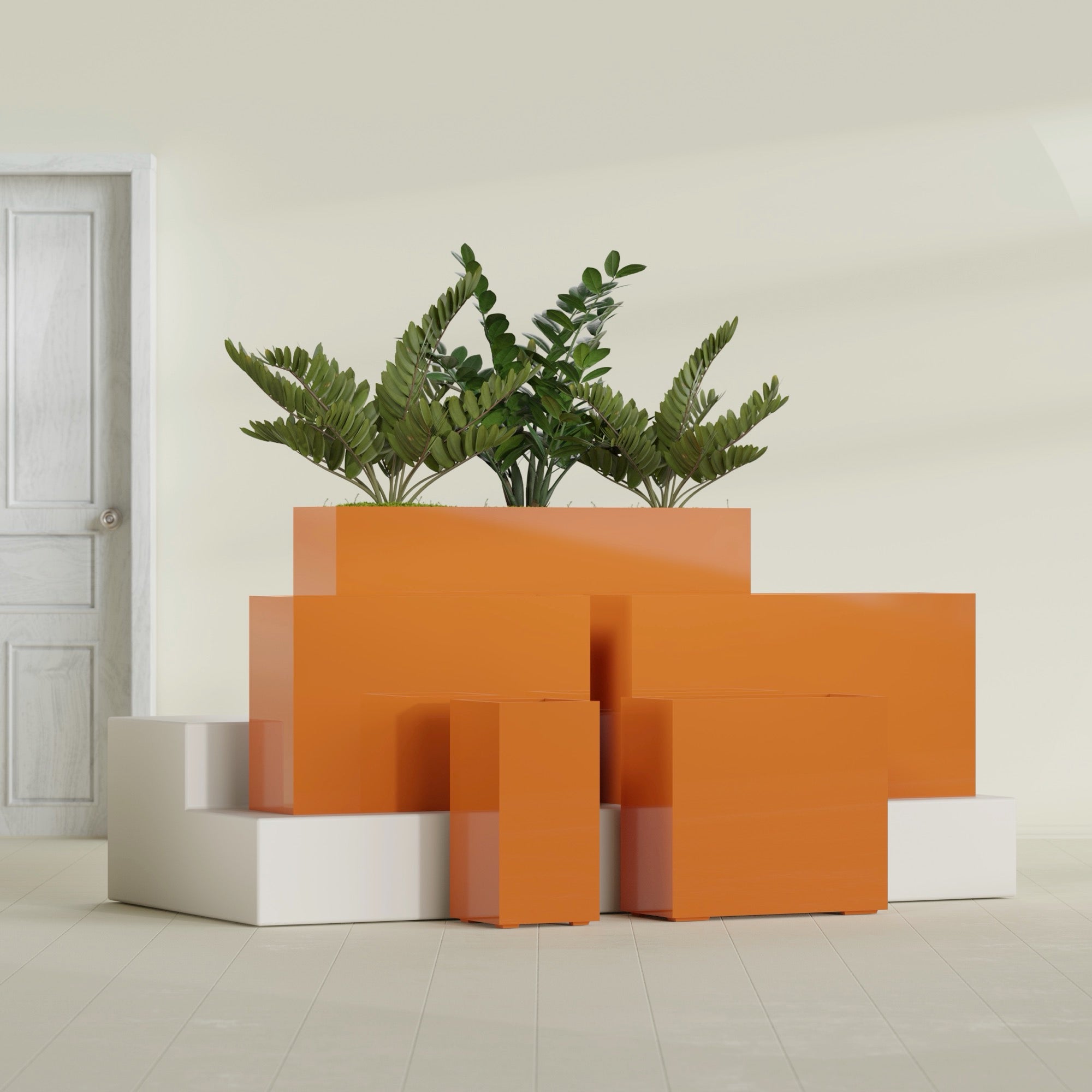 Potsdam Extra Large Long Rectangle Fiberglass Planter - 72 in x 16 in x 32 in - Gloss Tangerine - Gloss Tangerine,72 in x 16 in x 32 in