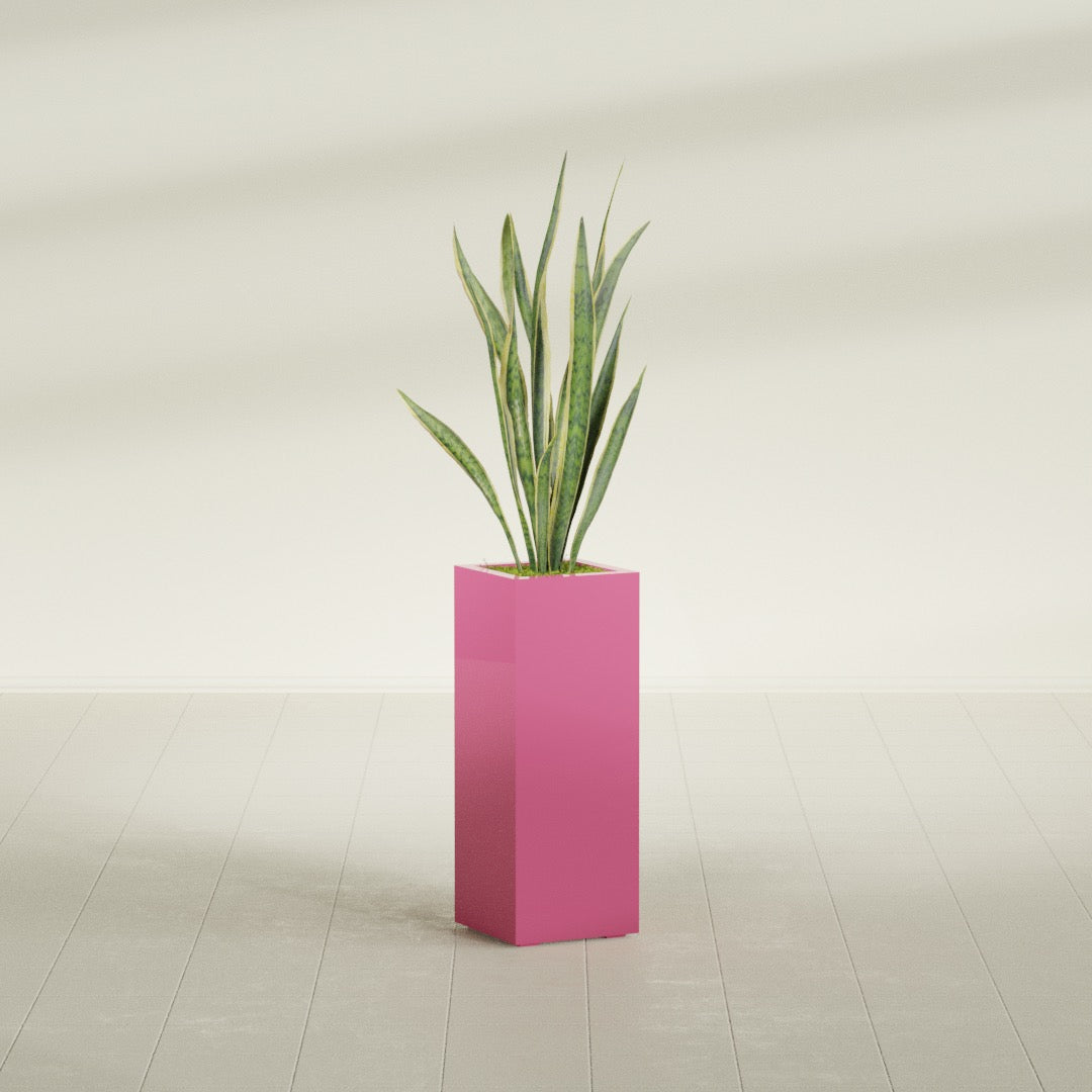 Delray Large Tall Rectangle Fiberglass Planter - 12 in x 12 in x 32 in - Gloss Pink Violet - Gloss Pink Violet,12 in x 12 in x 32 in