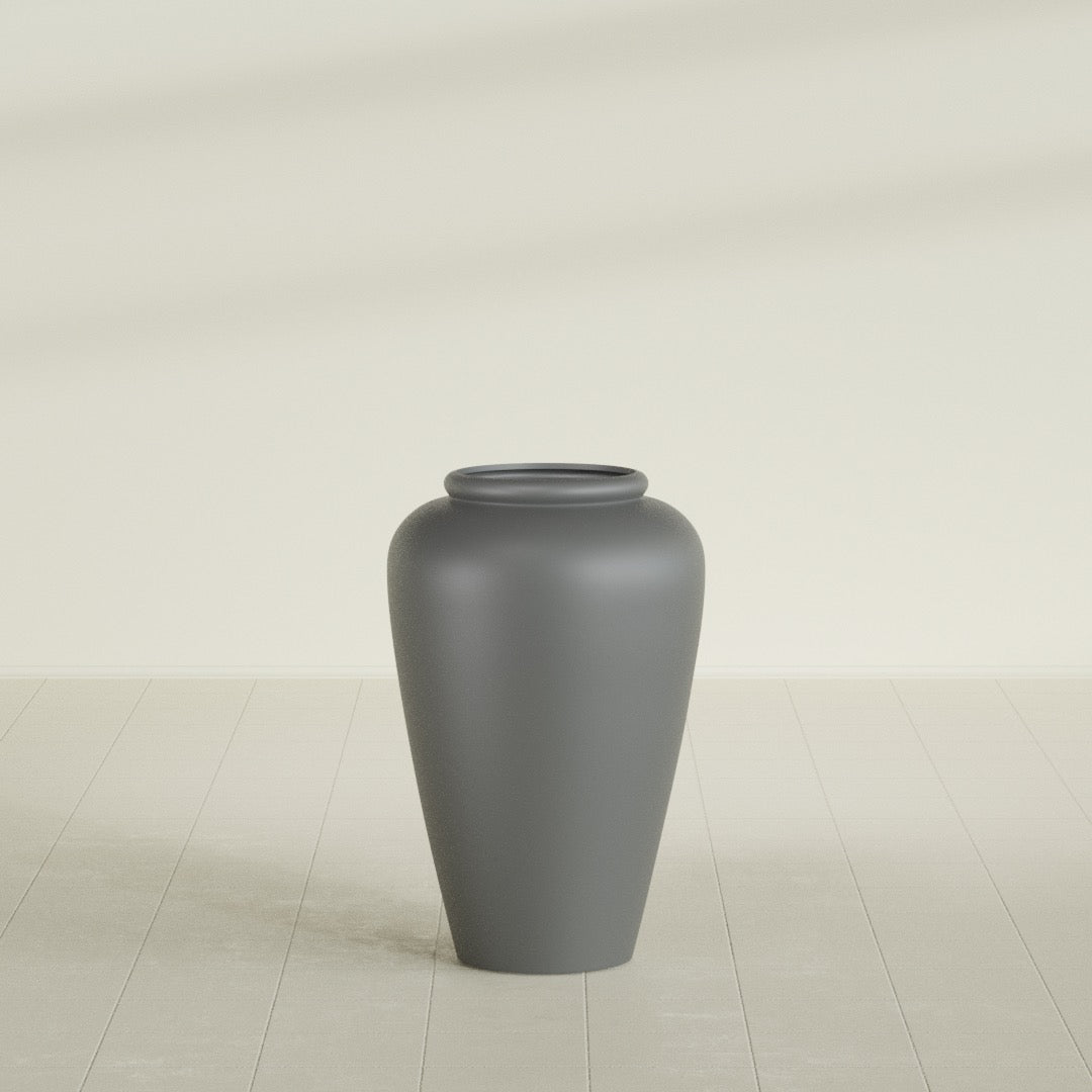 Bara Jar Large Round Fiberglass Planter - 20 in x 20 in x 31 in - Metallic Gunmetal - Metallic Gunmetal,20 in x 20 in x 32 in
