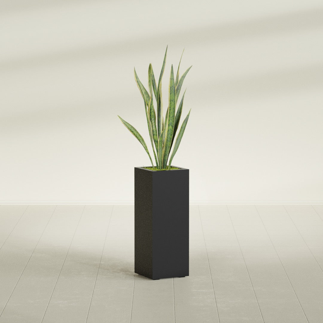 Delray Large Tall Rectangle Fiberglass Planter - 12 in x 12 in x 32 in - Matte Black - Matte Black,12 in x 12 in x 32 in