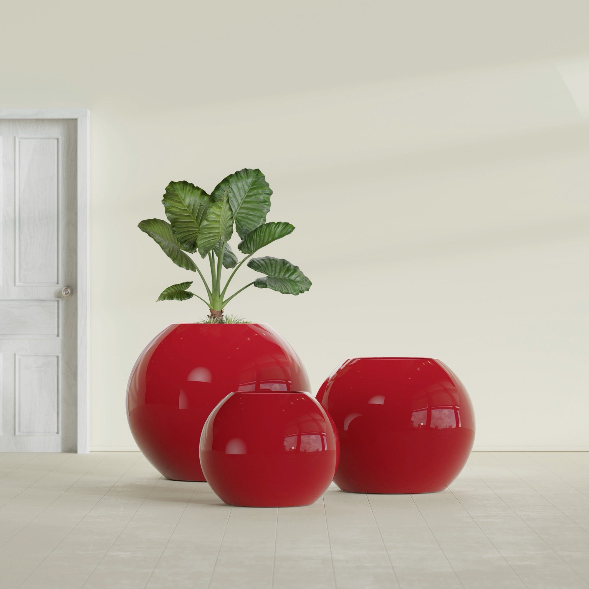 Globe Medium Sphere Fiberglass Planter - 24 in x 24 in x 19 in - Gloss Red - Gloss Red,24 in x 24 in x 20 in