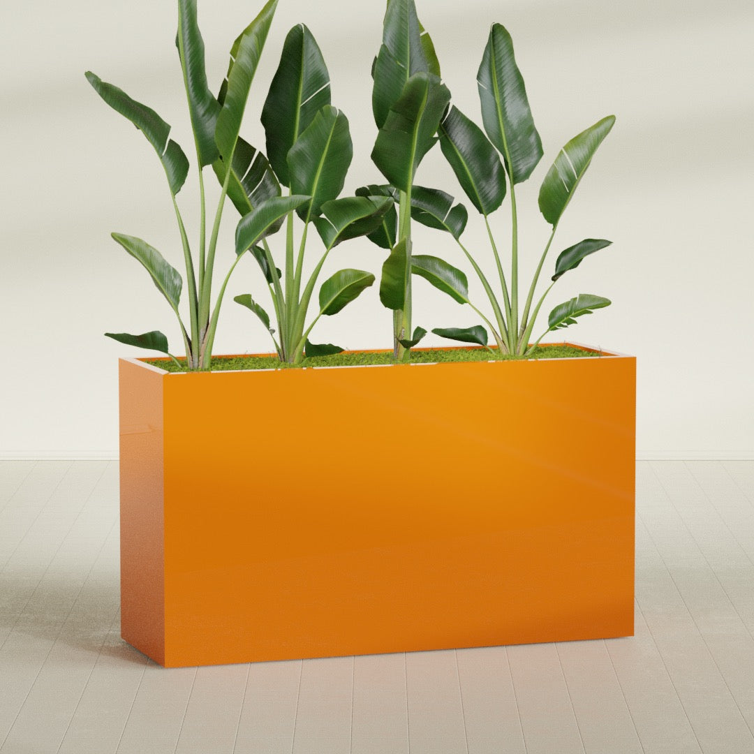 Darwin Extra Large Long Rectangle Fiberglass Planter - 72 in x 24 in x 42 in - Gloss Tangerine - Gloss Tangerine,72 in x 24 in x 42 in