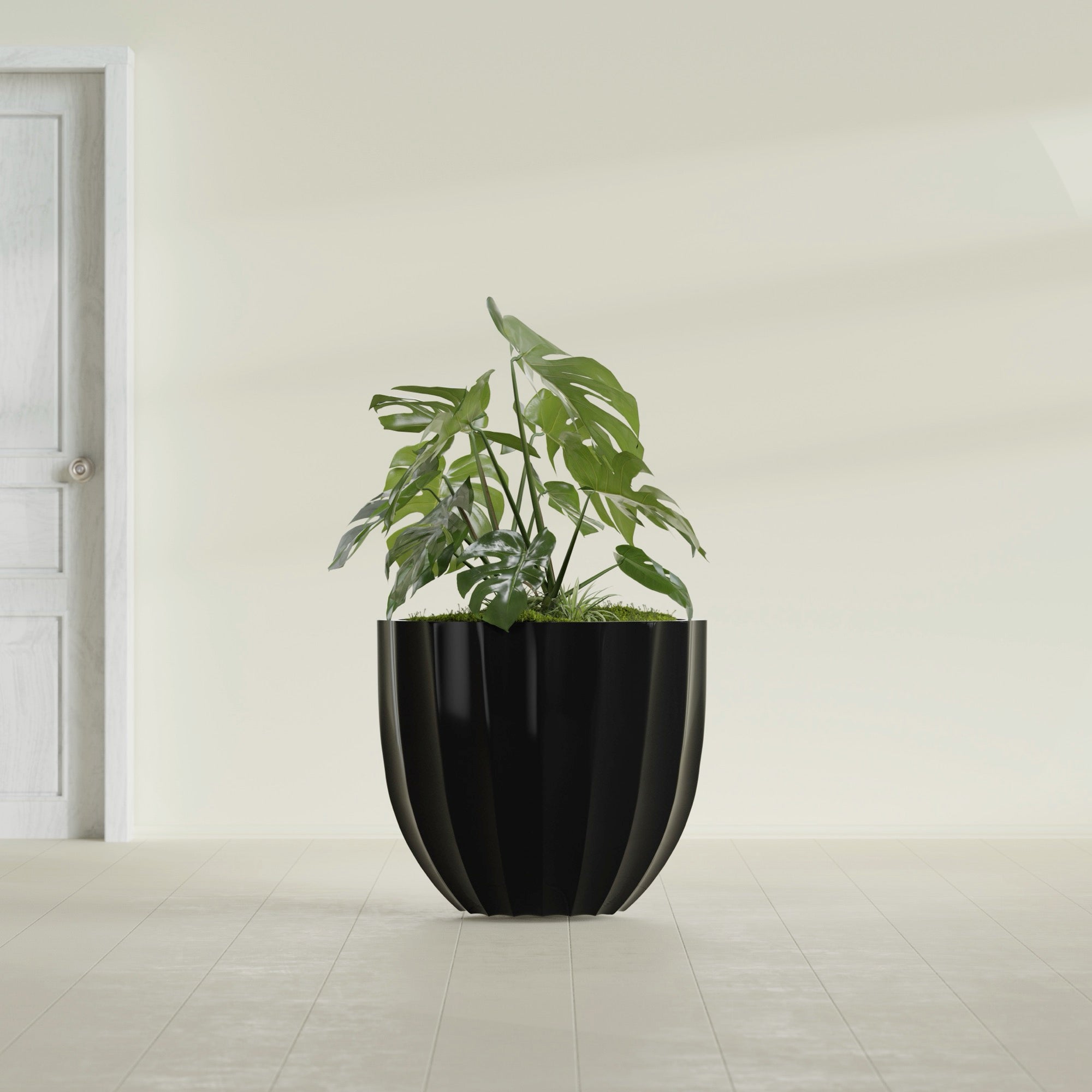 Santa Barbara Medium Round Fiberglass Planter - 23 in x 23 in x 20.3 in - Gloss Black - Gloss Black,23 in x 23 in x 20 in