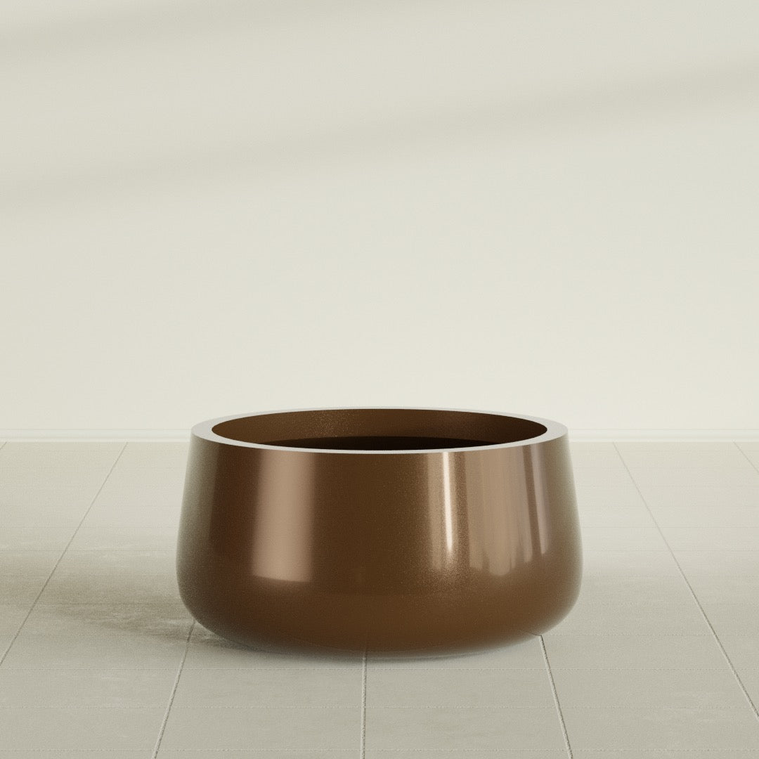 Short Hayden Medium Round Fiberglass Planter - 20 in x 20 in x 10 in - Metallic Bronze - Metallic Bronze,20 in x 20 in x 10 in