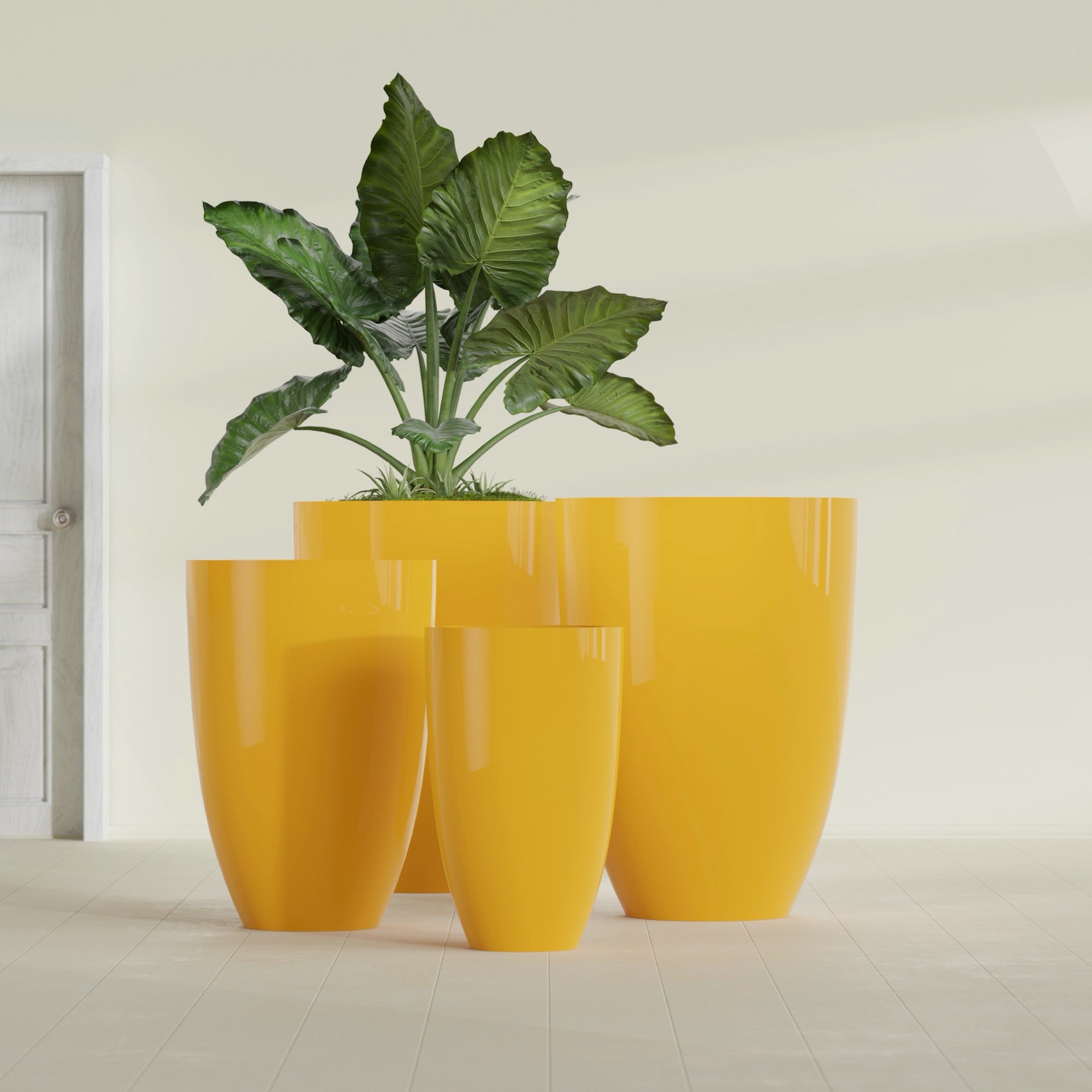 Brannan Large Round Fiberglass Planter - 24 in x 24 in x 35 in - Gloss Saffron - Gloss Saffron,24 in x 24 in x 35 in