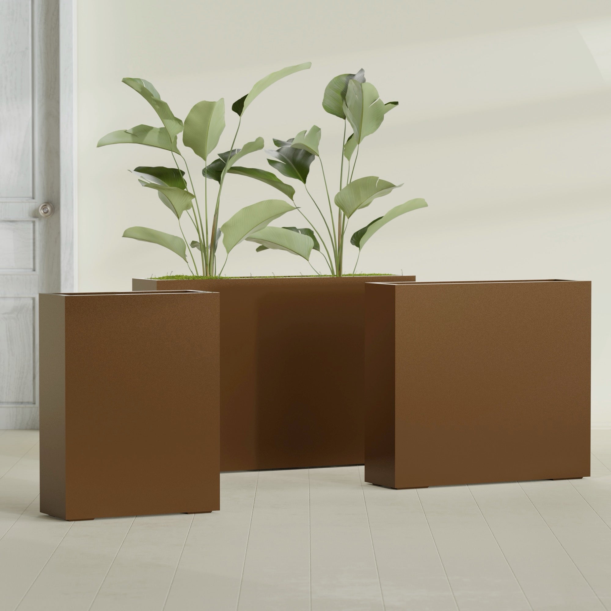 Amesbury Large Narrow Rectangle Fiberglass Planter - 36 in x 10 in x 32 in - Metallic Bronze - Metallic Bronze,36 in x 10 in x 32 in