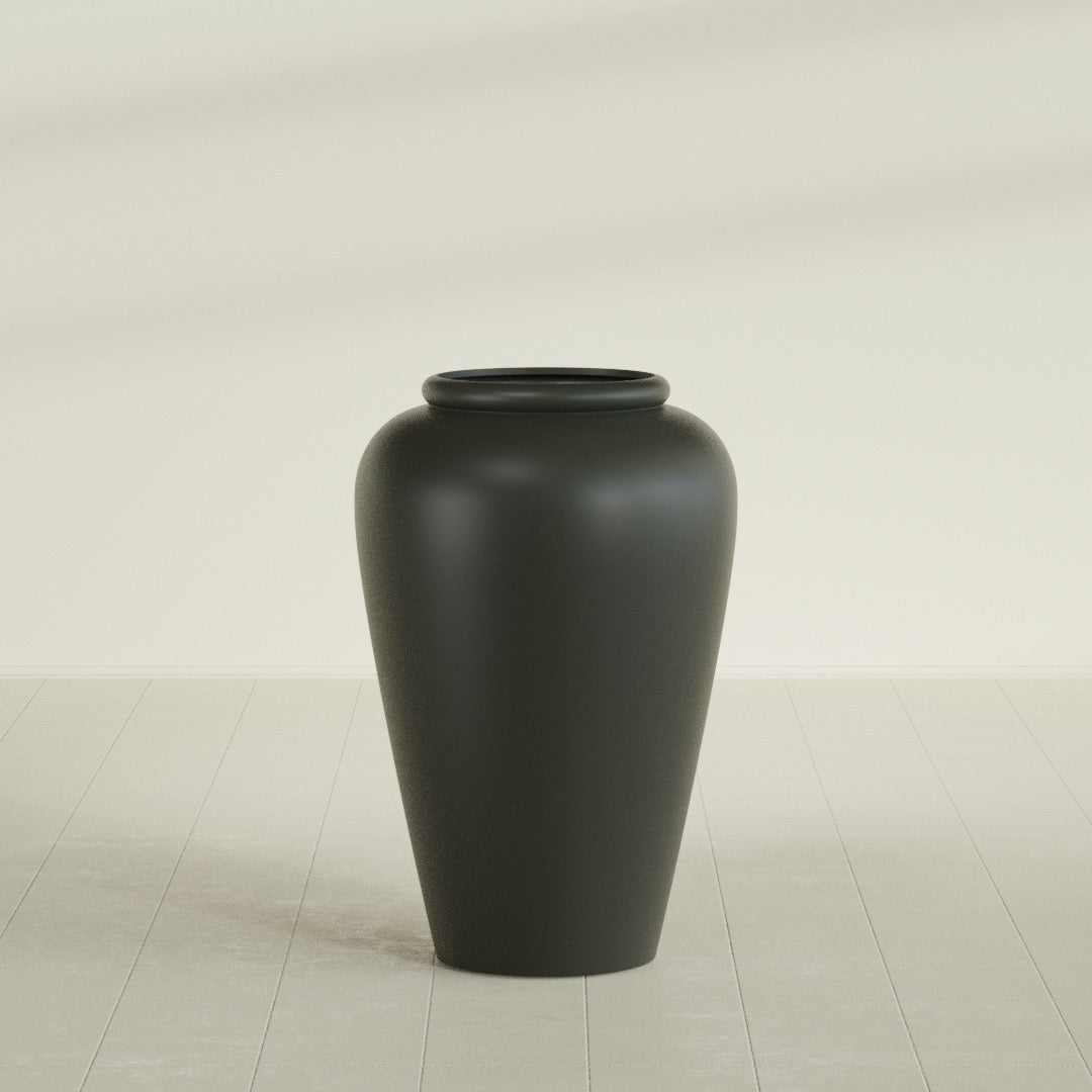 Bara Jar Large Round Fiberglass Planter - 24 in x 24 in x 37 in - Matte Charcoal - Matte Charcoal,24 in x 24 in x 37 in