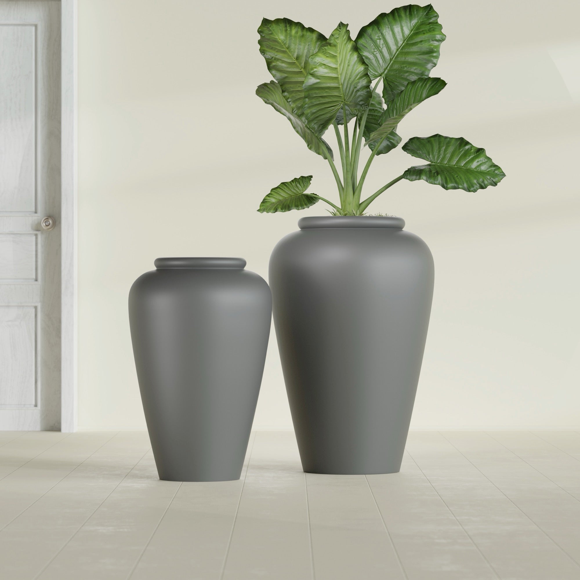 Bara Jar Large Round Fiberglass Planter - 20 in x 20 in x 31 in - Metallic Gunmetal - Metallic Gunmetal,20 in x 20 in x 32 in