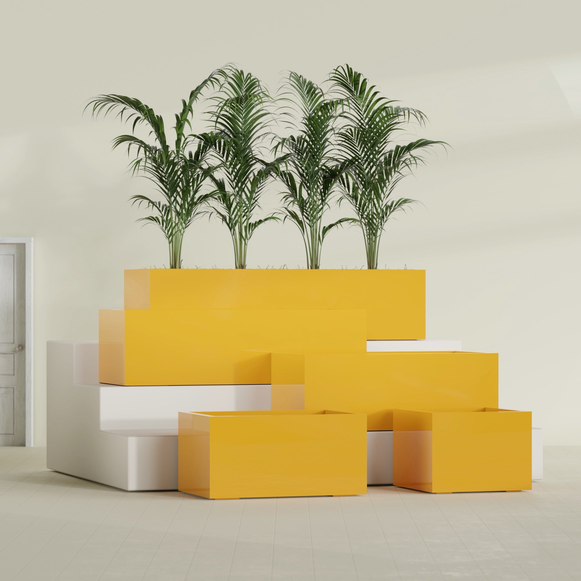 Torino Large Wide Rectangle Fiberglass Planter - 36 in x 24 in x 18 in - Gloss Saffron - Gloss Saffron,36 in x 24 in x 18 in