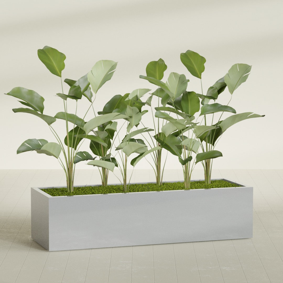 Torino Extra Large Wide Rectangle Fiberglass Planter - 72 in x 24 in x 18 in - Metallic Silver - Metallic Silver,72 in x 24 in x 18 in