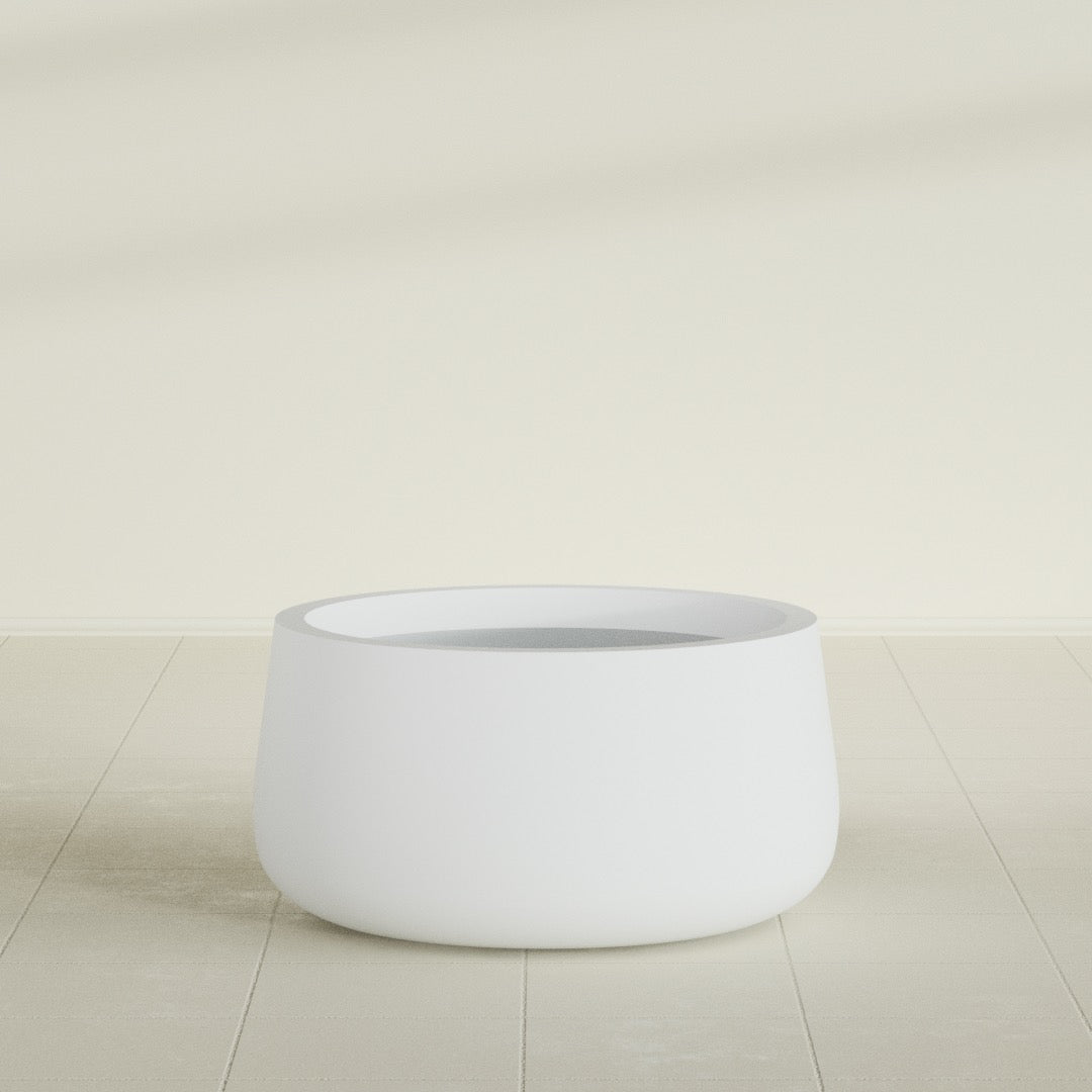 Short Hayden Medium Round Fiberglass Planter - 20 in x 20 in x 10 in - Gloss White - Gloss White,20 in x 20 in x 10 in