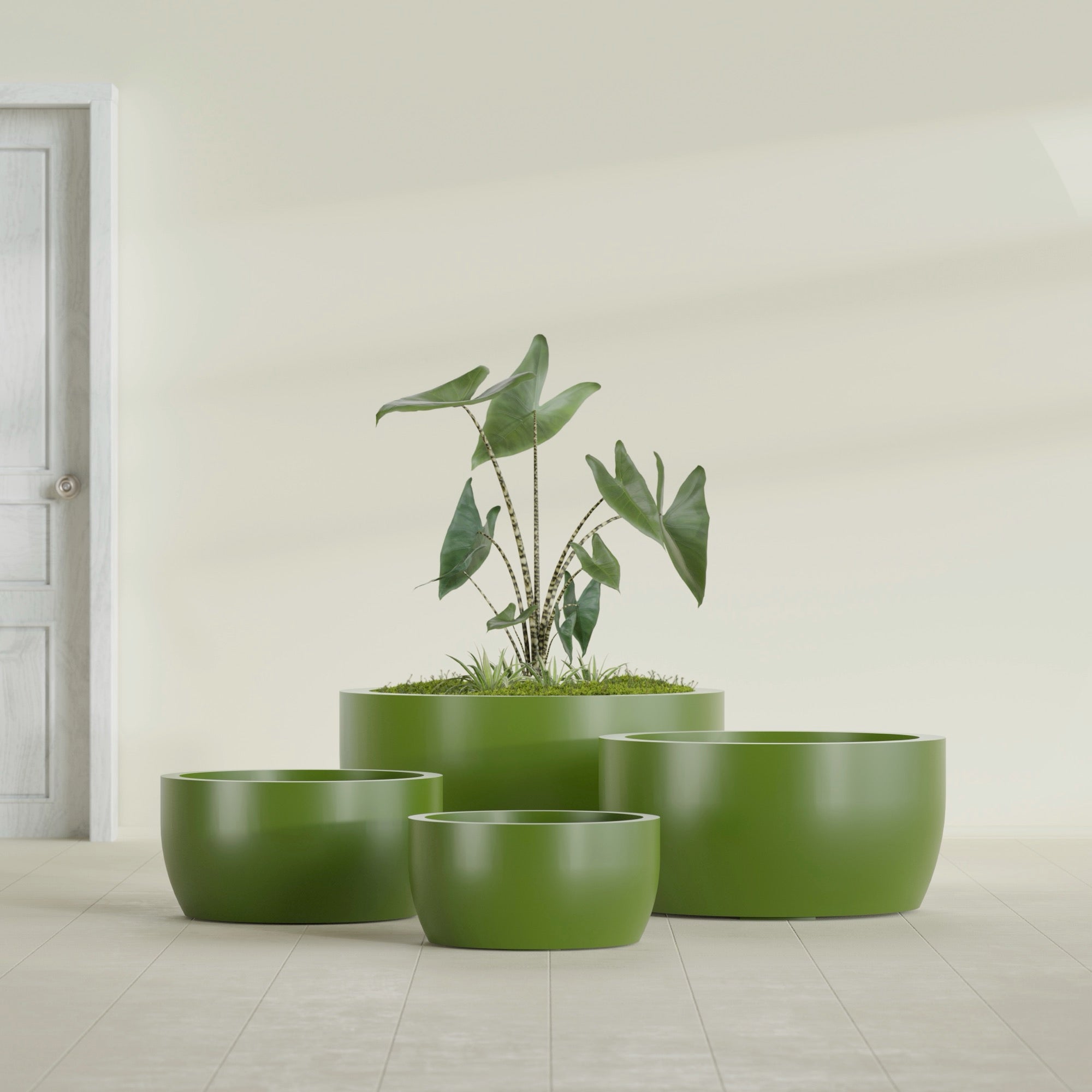 Casablanca Large Round Low Bowl Fiberglass Planter - 36 in x 36 in x 18 in - Satin Green - Satin Green,36 in x 36 in x 18 in