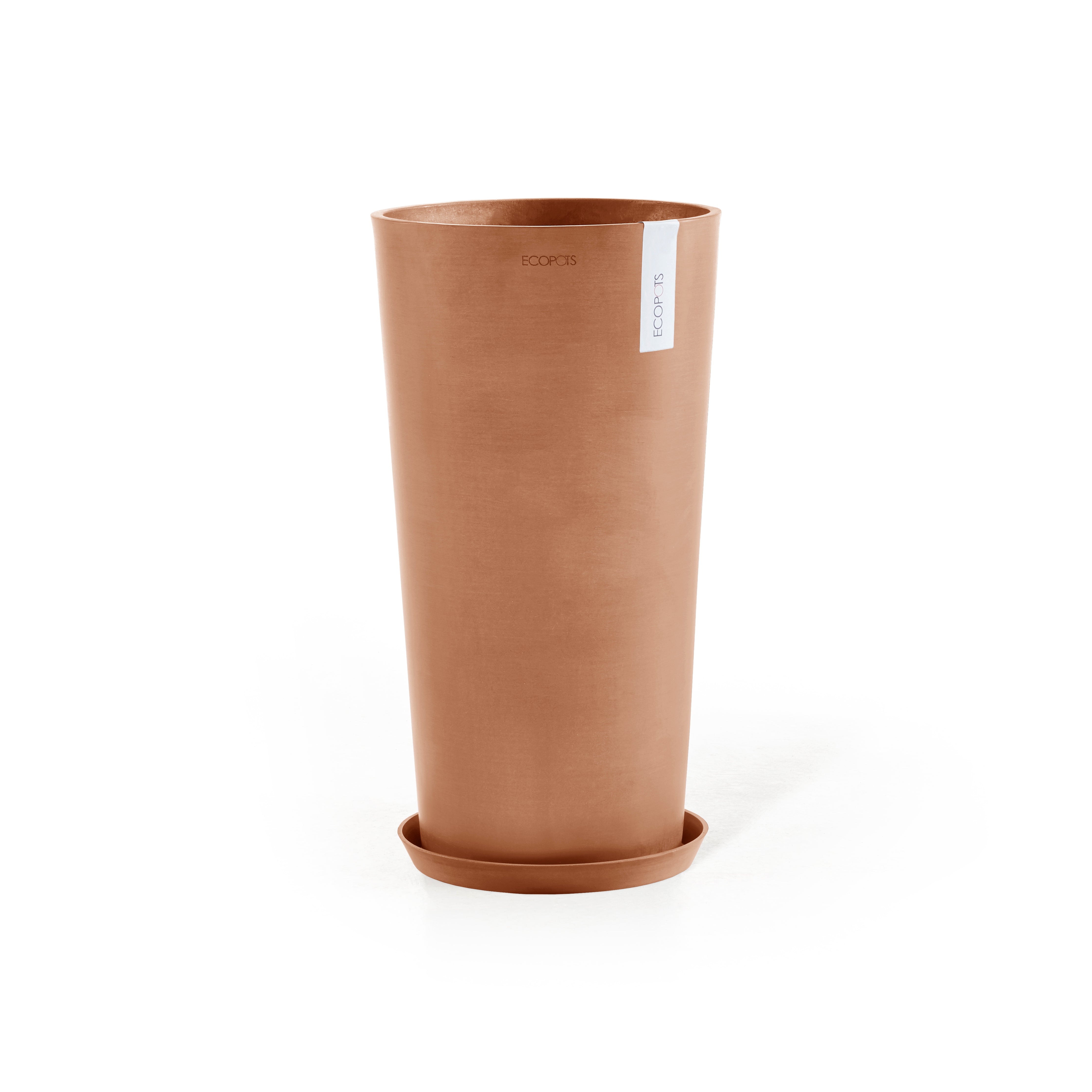Amsterdam High Large Round Planter - 19.5 in x 19.5 in x 35.5 in - Planter + Saucer - Terracotta - Terracotta,19.5 in x 19.5 in x 35.5 in,Planter + Saucer