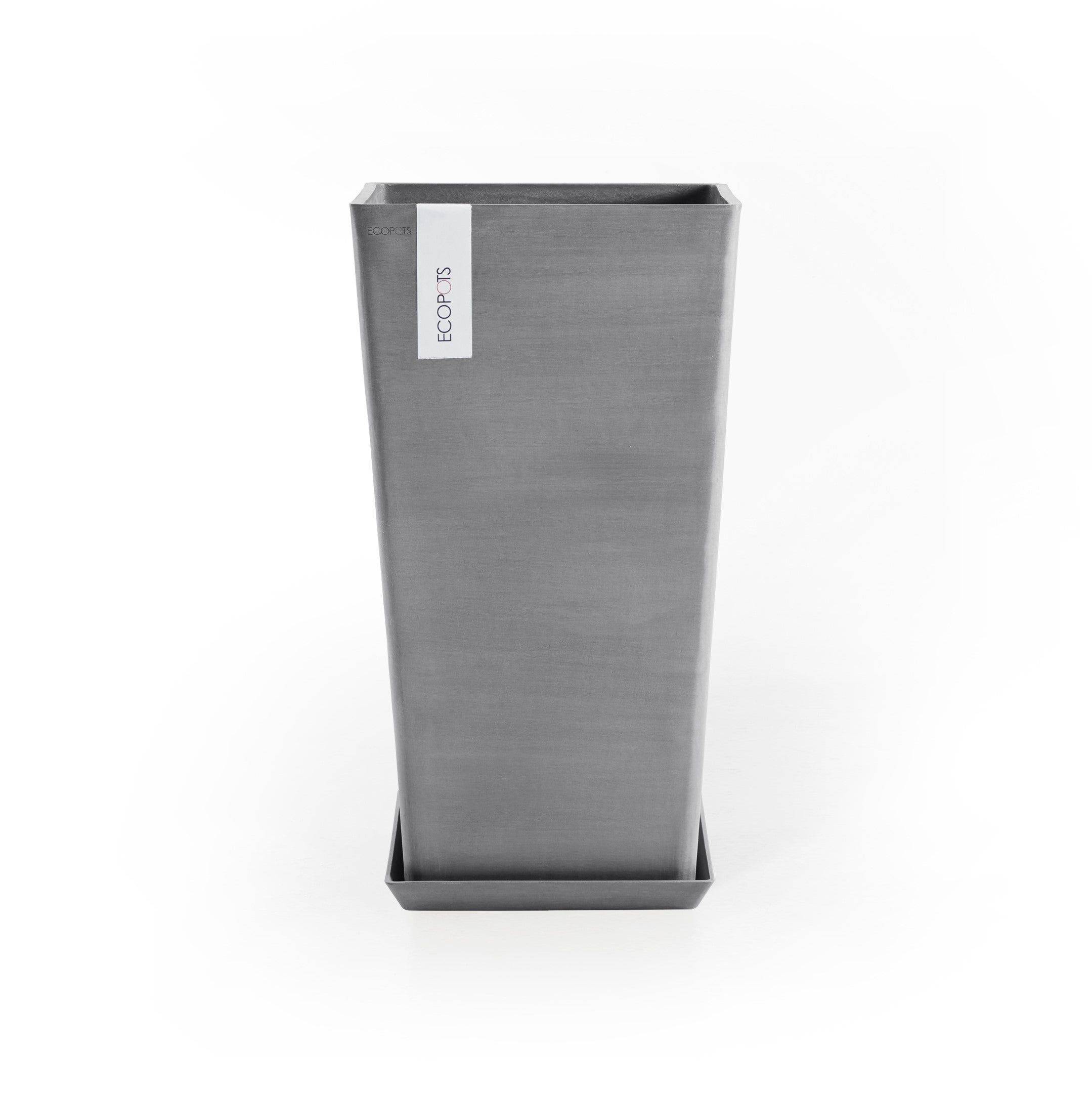Rotterdam Medium Tall Square Planter - 12.25 in x 12.25 in x 22 in - Planter + Saucer - Grey - Grey,12.25 in x 12.25 in x 22 in,Planter + Saucer