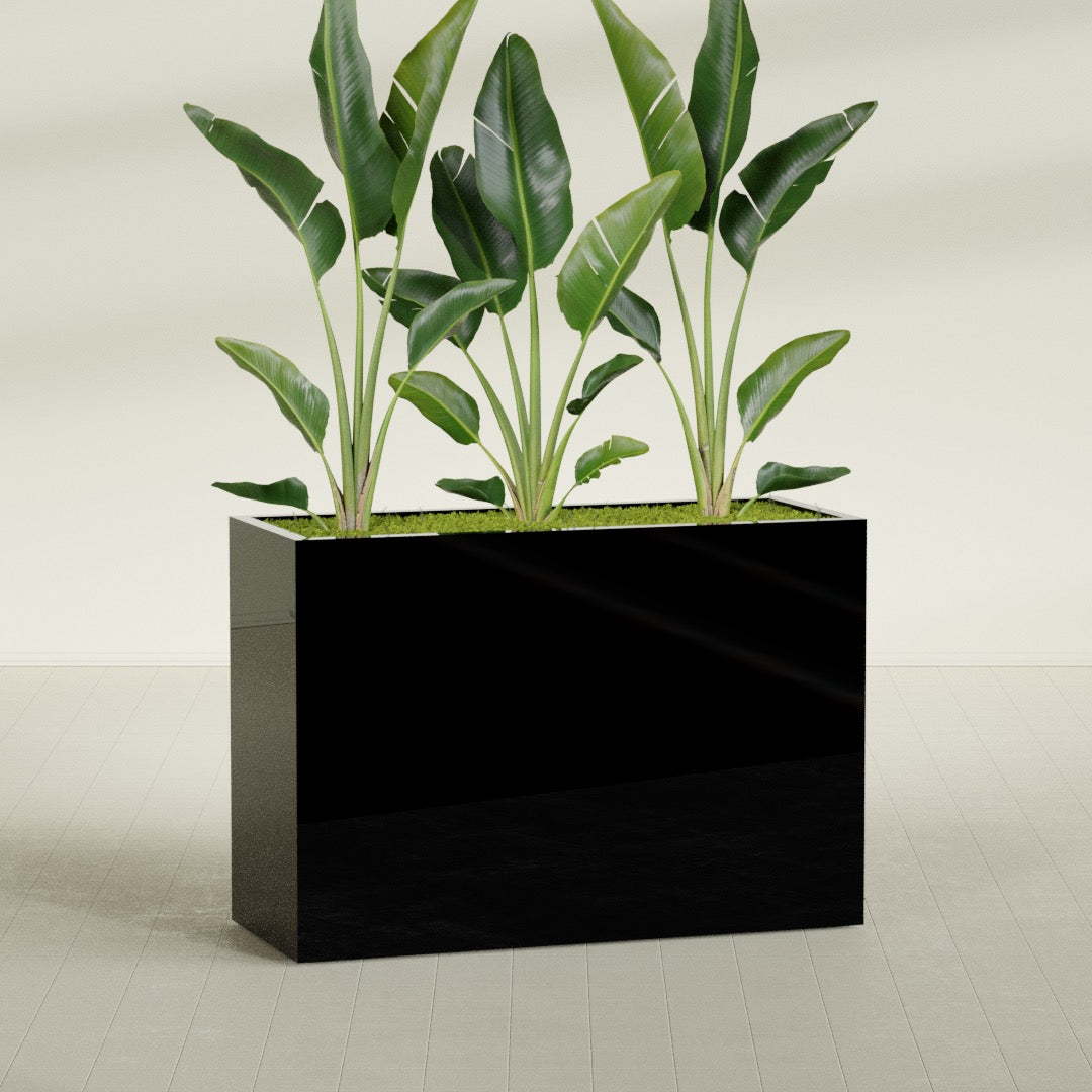 Darwin Extra Large Long Rectangle Fiberglass Planter - 60 in x 24 in x 42 in - Gloss Black - Gloss Black,60 in x 24 in x 42 in
